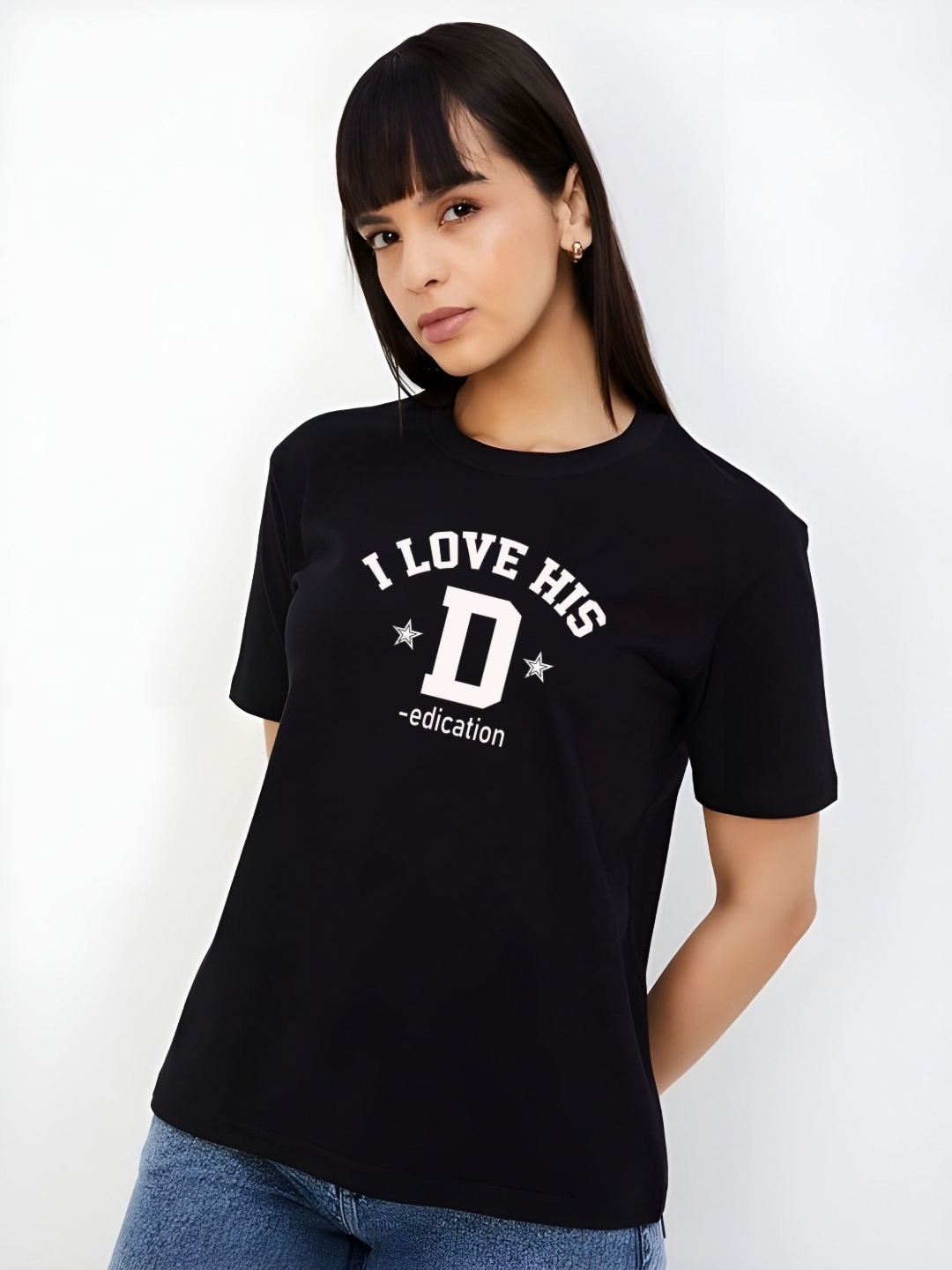 

Moda Rapido Women Typography Printed Round Neck Cotton T-shirt, Black