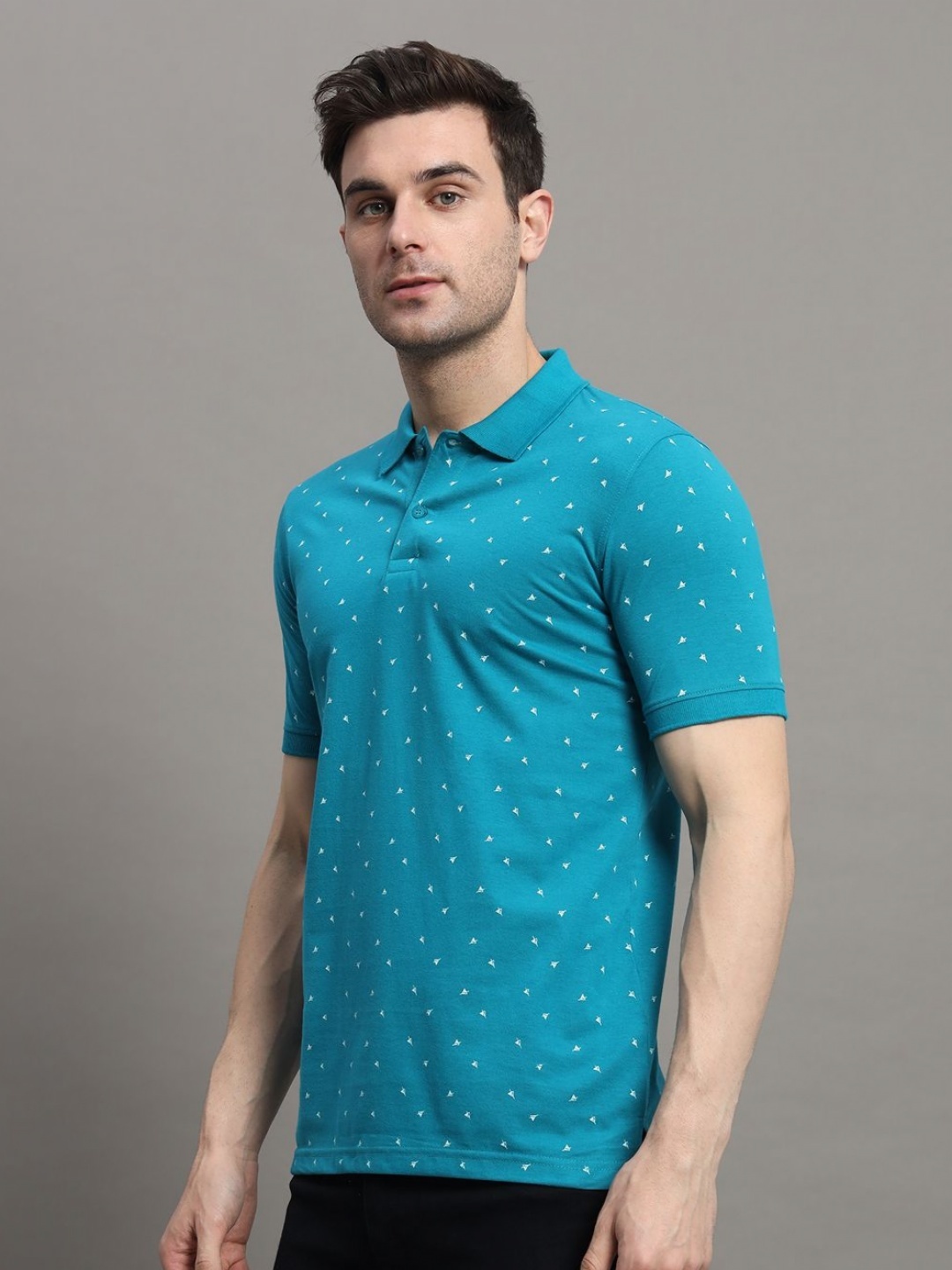 

MERRIMENT Men Conversational Printed Polo Collar Cotton T-shirt, Blue