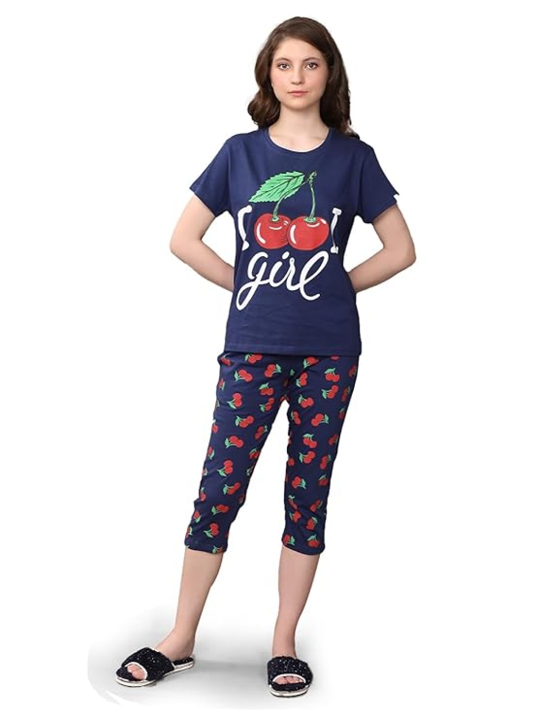 

evolove Women Anime Printed Pure Cotton Night suit, Blue