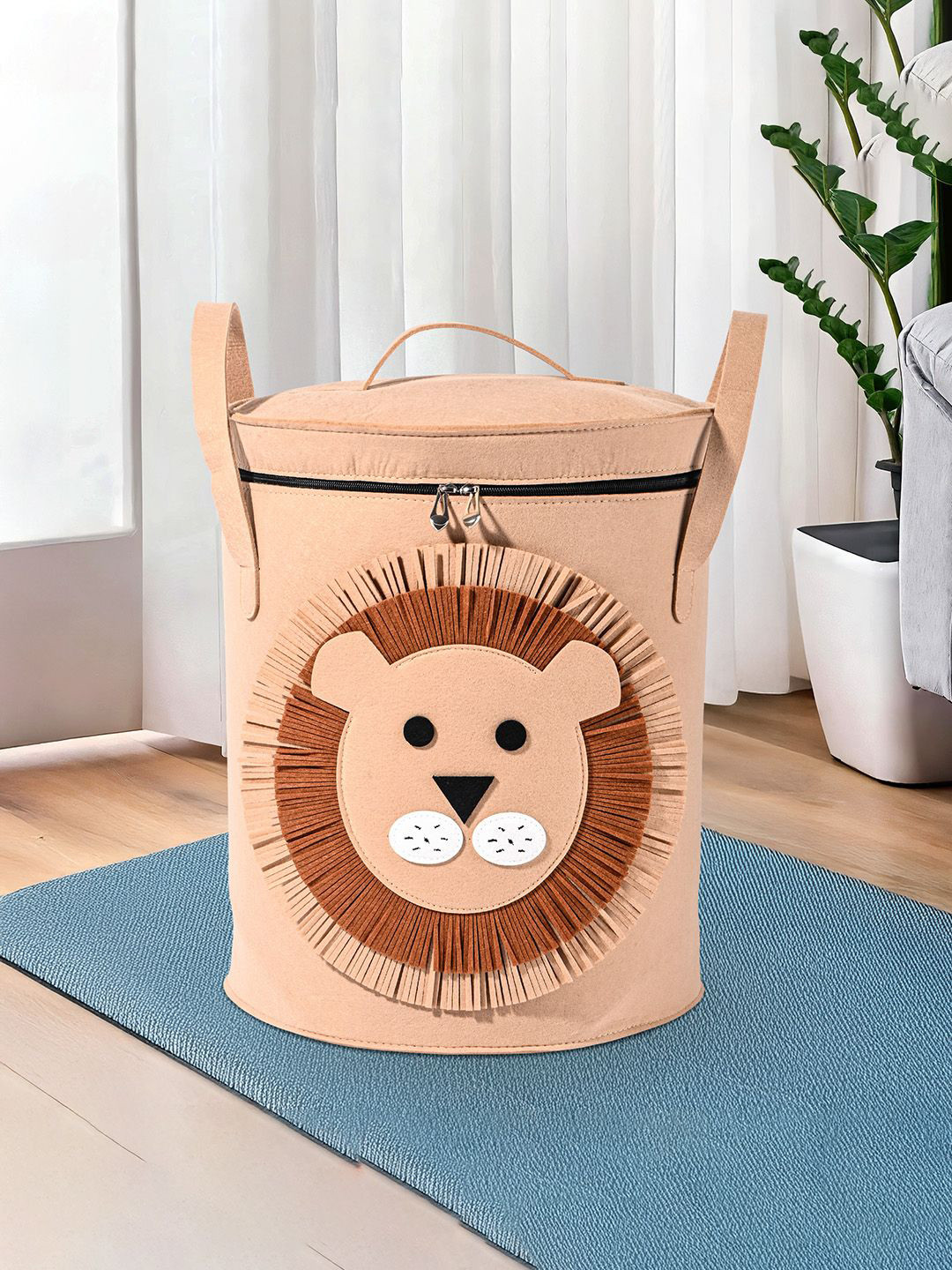 

Kuber Industries Brown & White Printed Foldable Cloth Basket With Handle - 34 L
