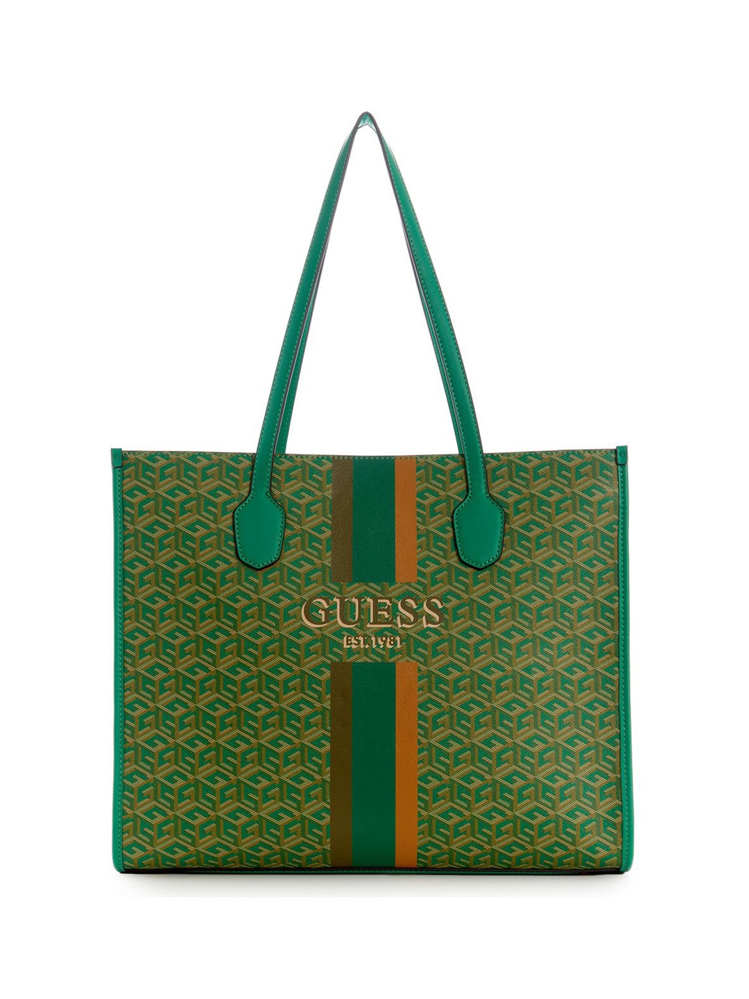 

GUESS Women Brand Logo Printed Structured Tote Bag, Green