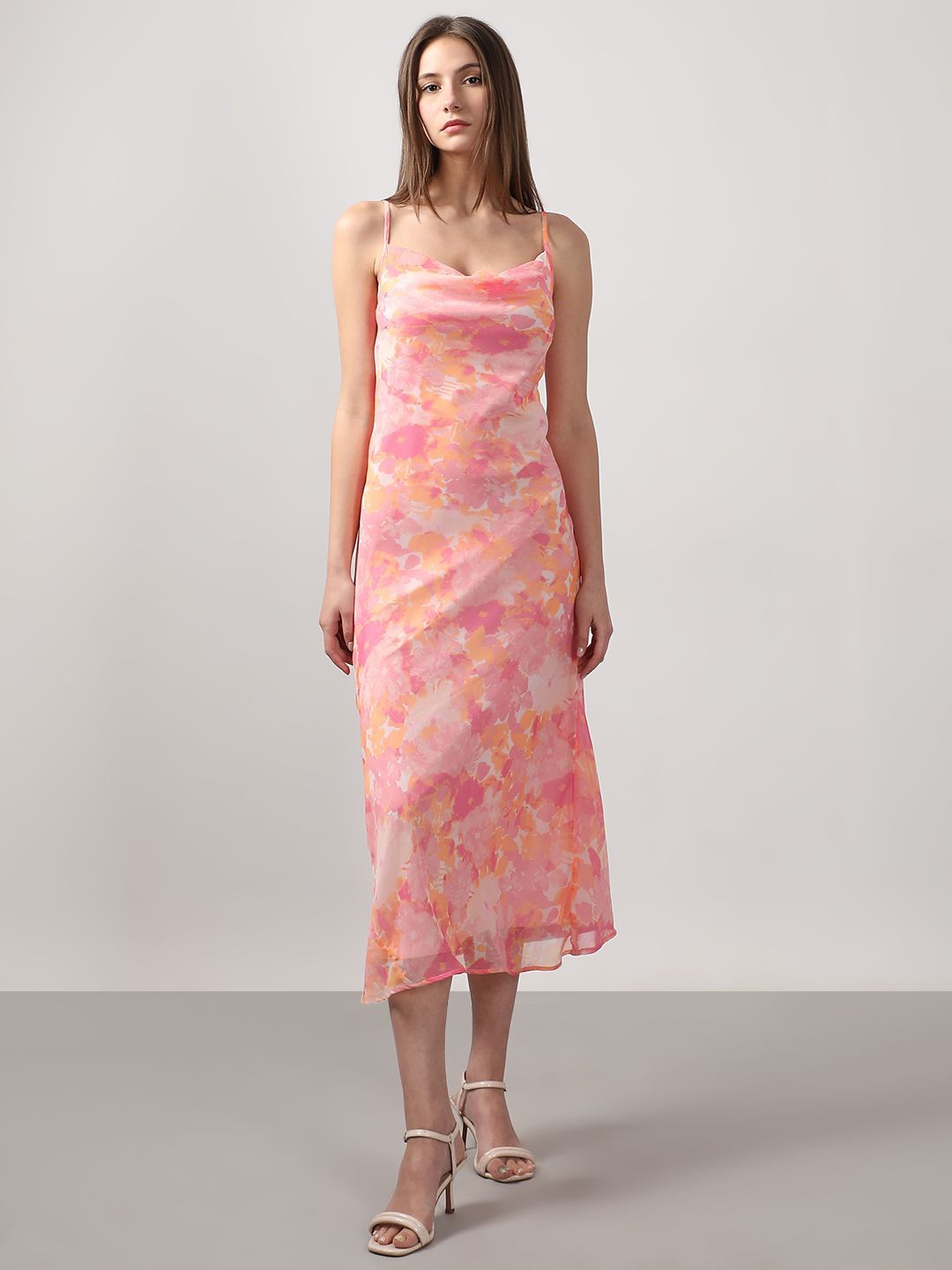 

Vero Moda Floral Printed Shoulder Straps Sheath Midi Dress, Pink