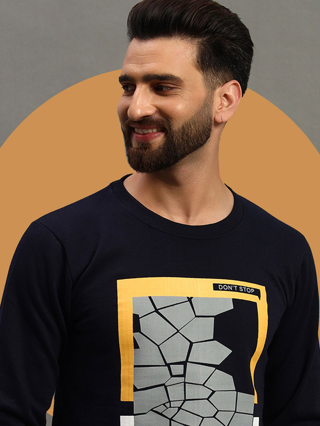 

HUSHBUCKS Men Printed Sweatshirt, Navy blue