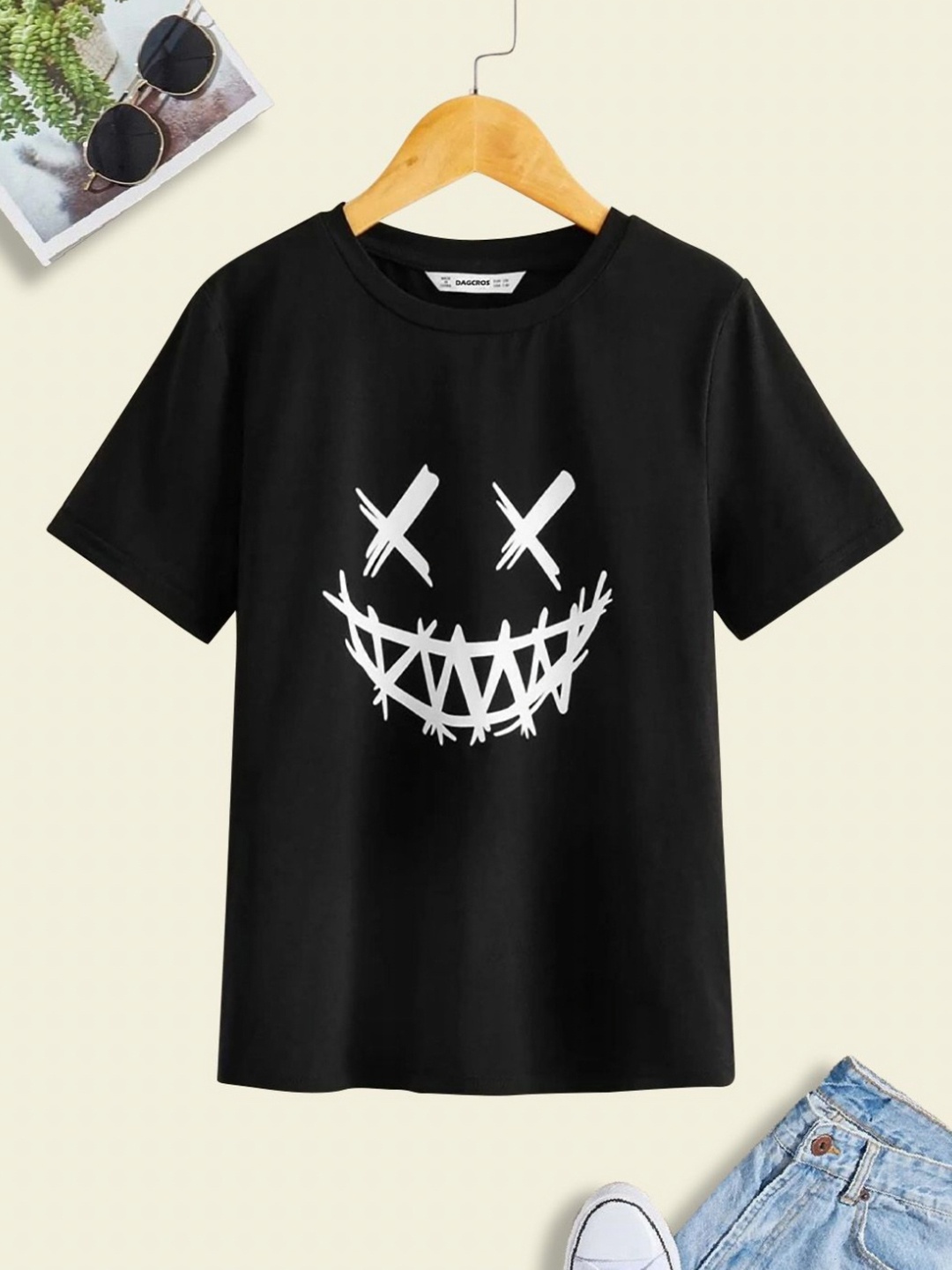 

Dagcros Boys Graphic Printed Round Neck Cotton T-shirt, Black