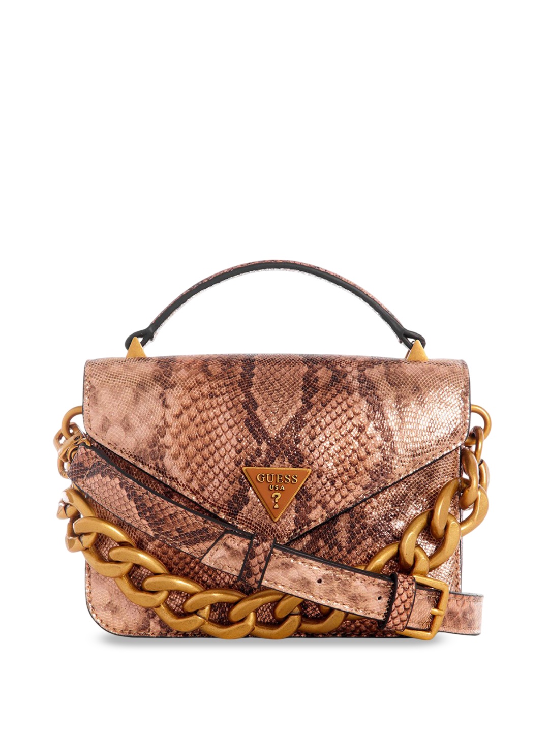 

GUESS Animal Textured PU Structured Shoulder Bag with Cut Work, Multi