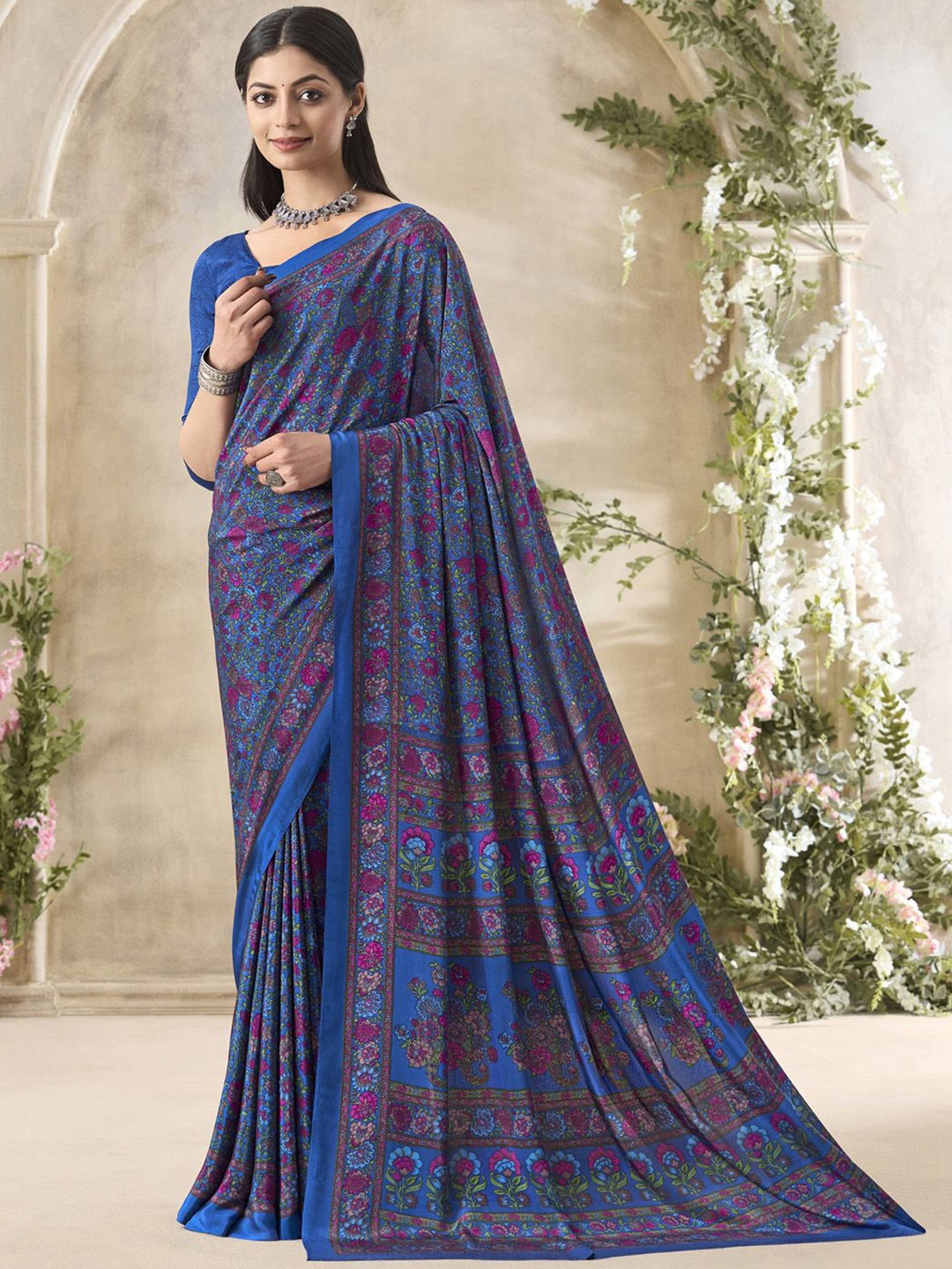 

Anouk Rustic Floral Printed Bagru Saree, Blue