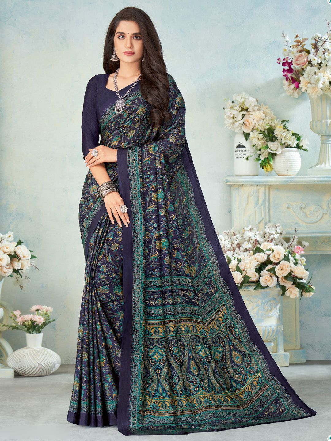 

Anouk Rustic Women Floral Printed Bagh Saree, Navy blue