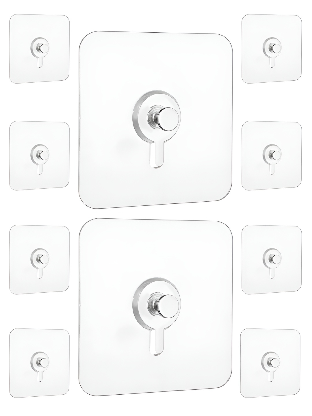 

Bedspun Silver-Toned and Transparent 10 Pieces Waterproof Self Adhesive Wall Hooks