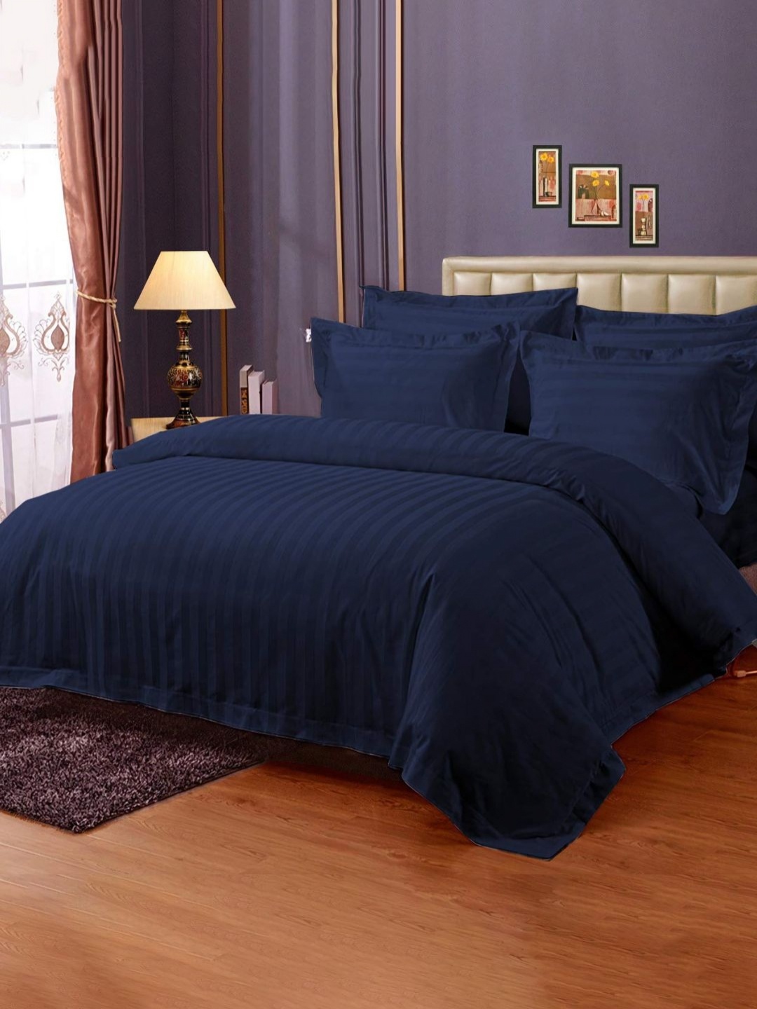 

Enchant Home Platinum Stripe King Navy Blue Striped Cotton King Bedsheet Set 2.74m X 2.74m
