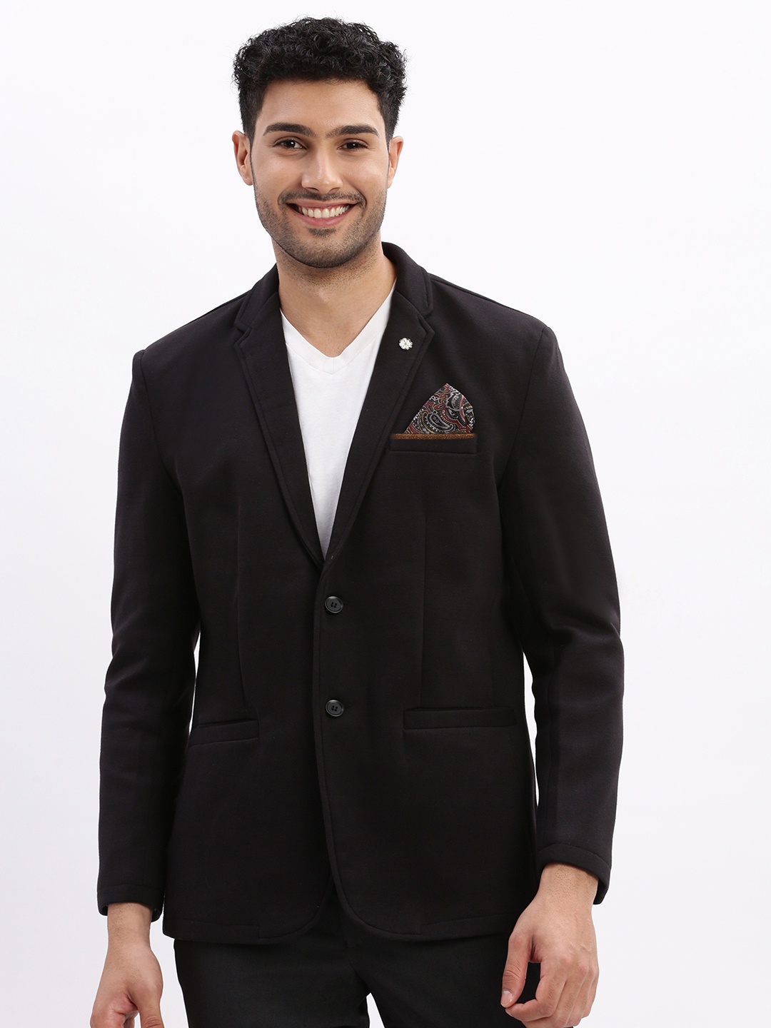 

SHOWOFF Notched Lapel Cotton Slim Fit Single Breasted Blazer, Black