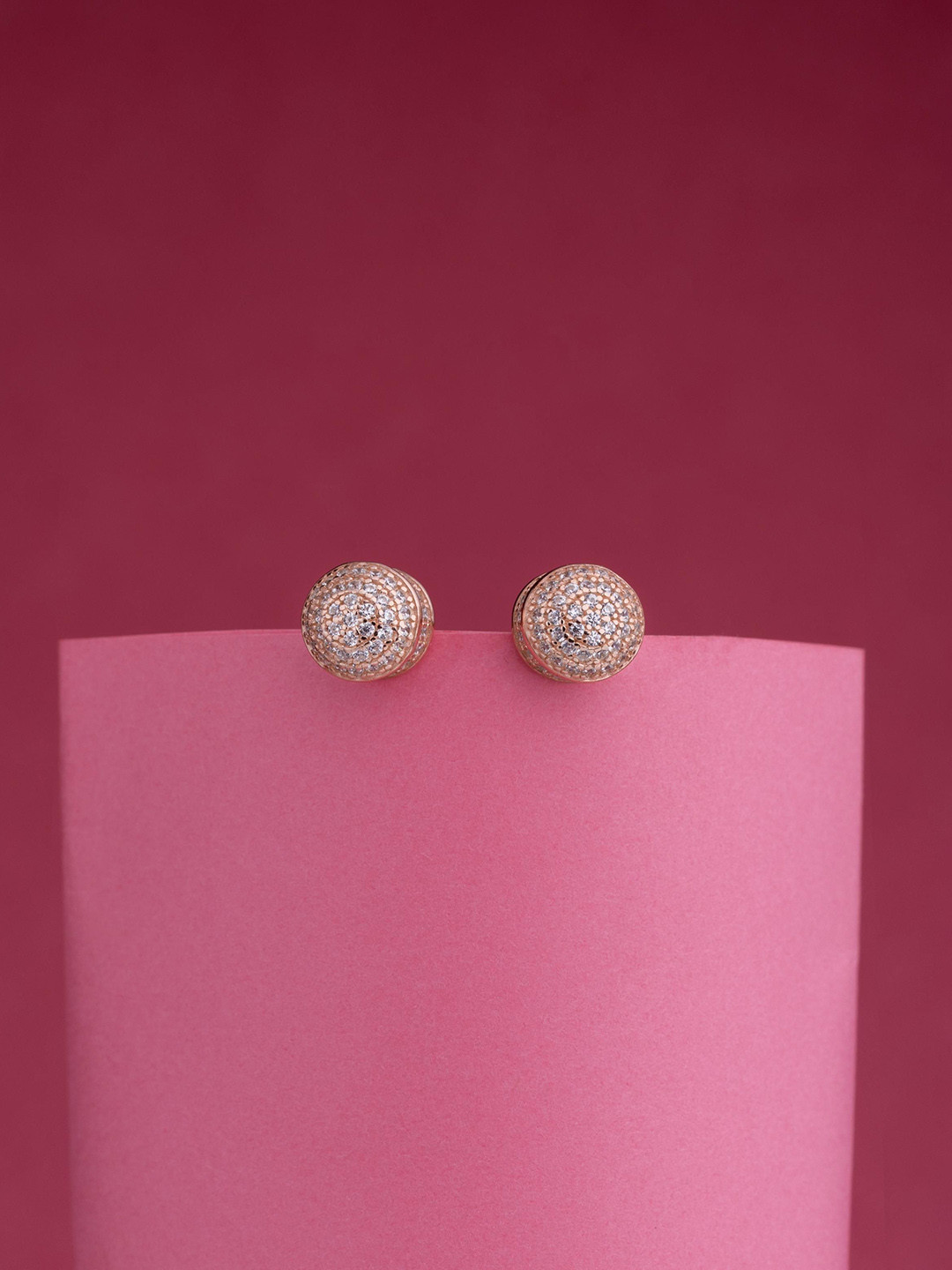 

LIORA 925 Silver Jewellery Rose Gold-Plated Cubic Zirconia Studded Circular Shaped Studs
