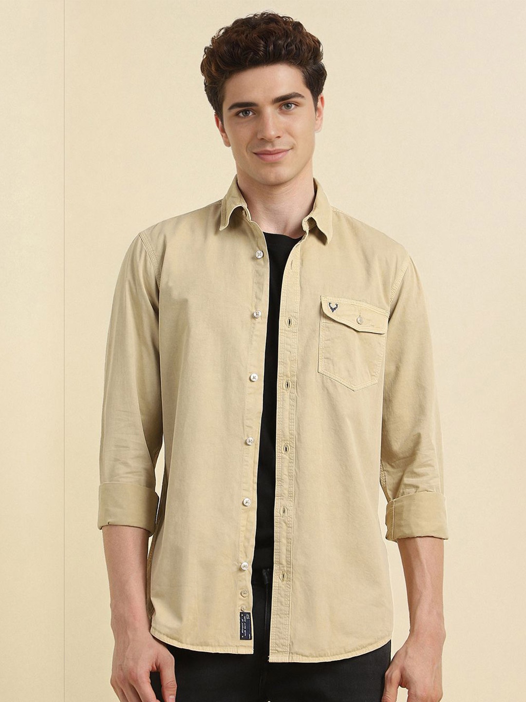 

Allen Solly Men Spread Collar Solid Cotton Casual Shirt, Beige