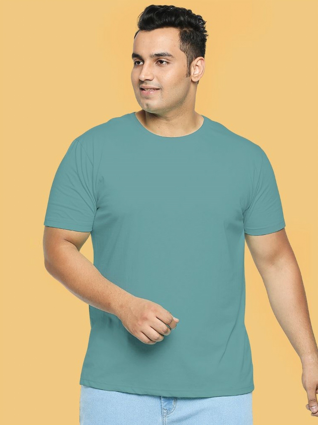 

Wear Your Opinion Men Plus Size Solid Round Neck Cotton T-shirt, Fluorescent green
