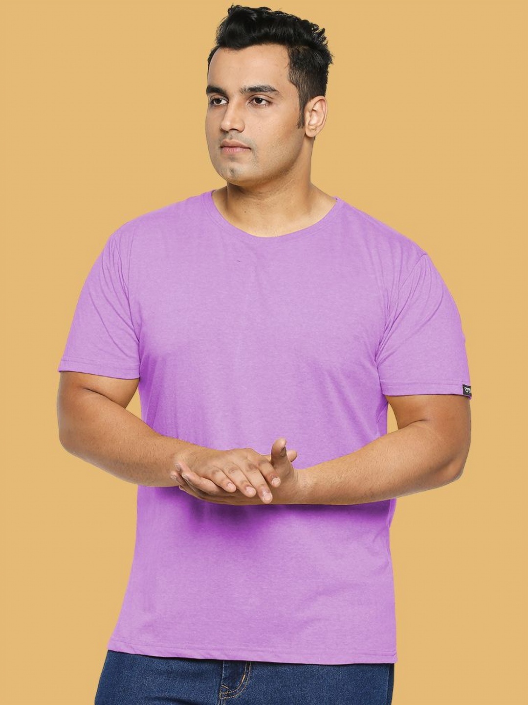 

Wear Your Opinion Men Plus Size Solid Round Neck Cotton T-shirt, Lavender