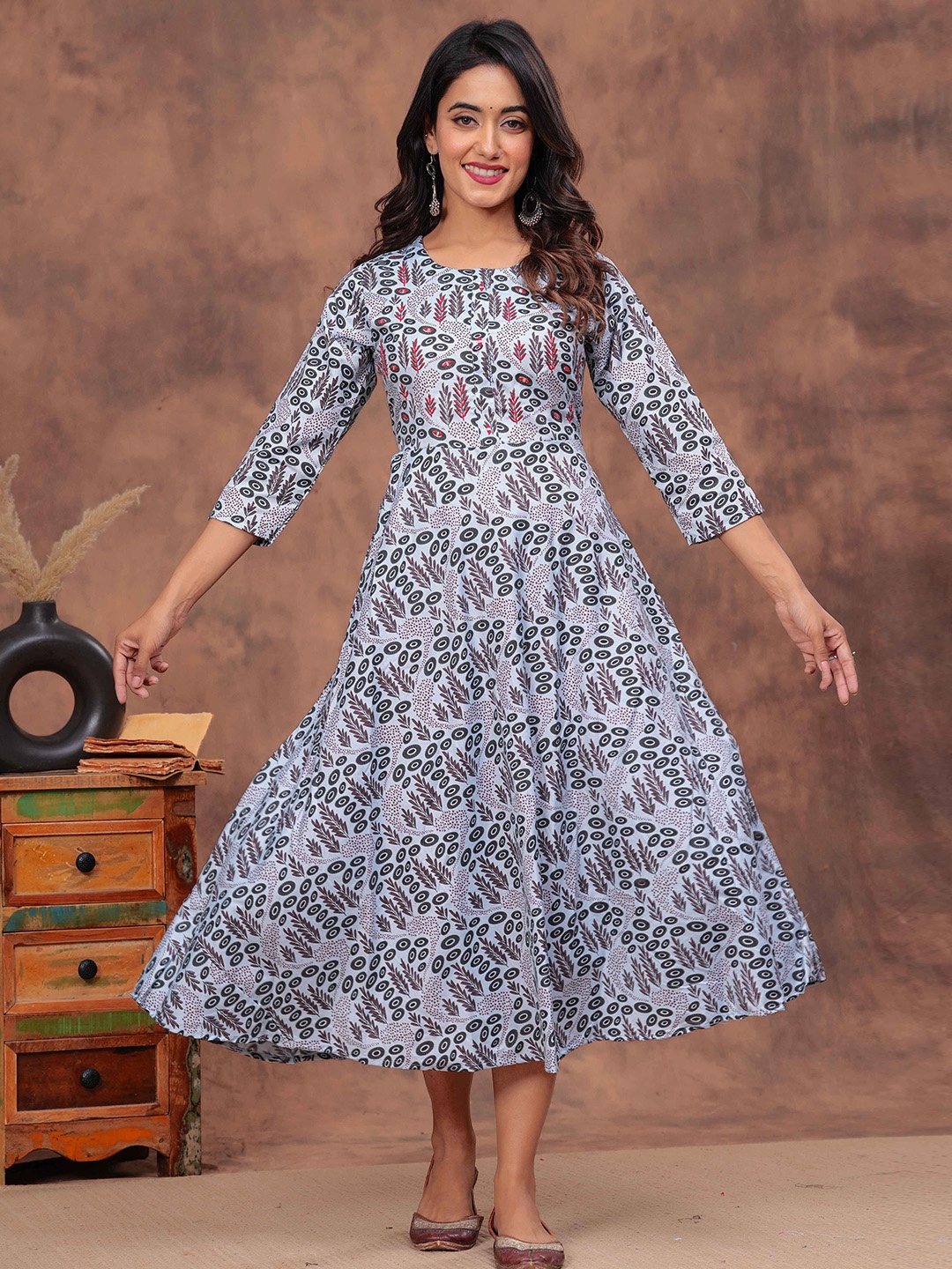 

HEARTLOOM Floral Print Cotton Fit & Flare Midi Dress, Blue
