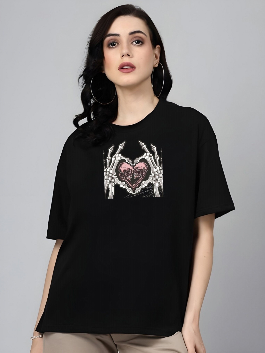 

SZN Women Graphic Printed Round Neck Cotton T-shirt, Black