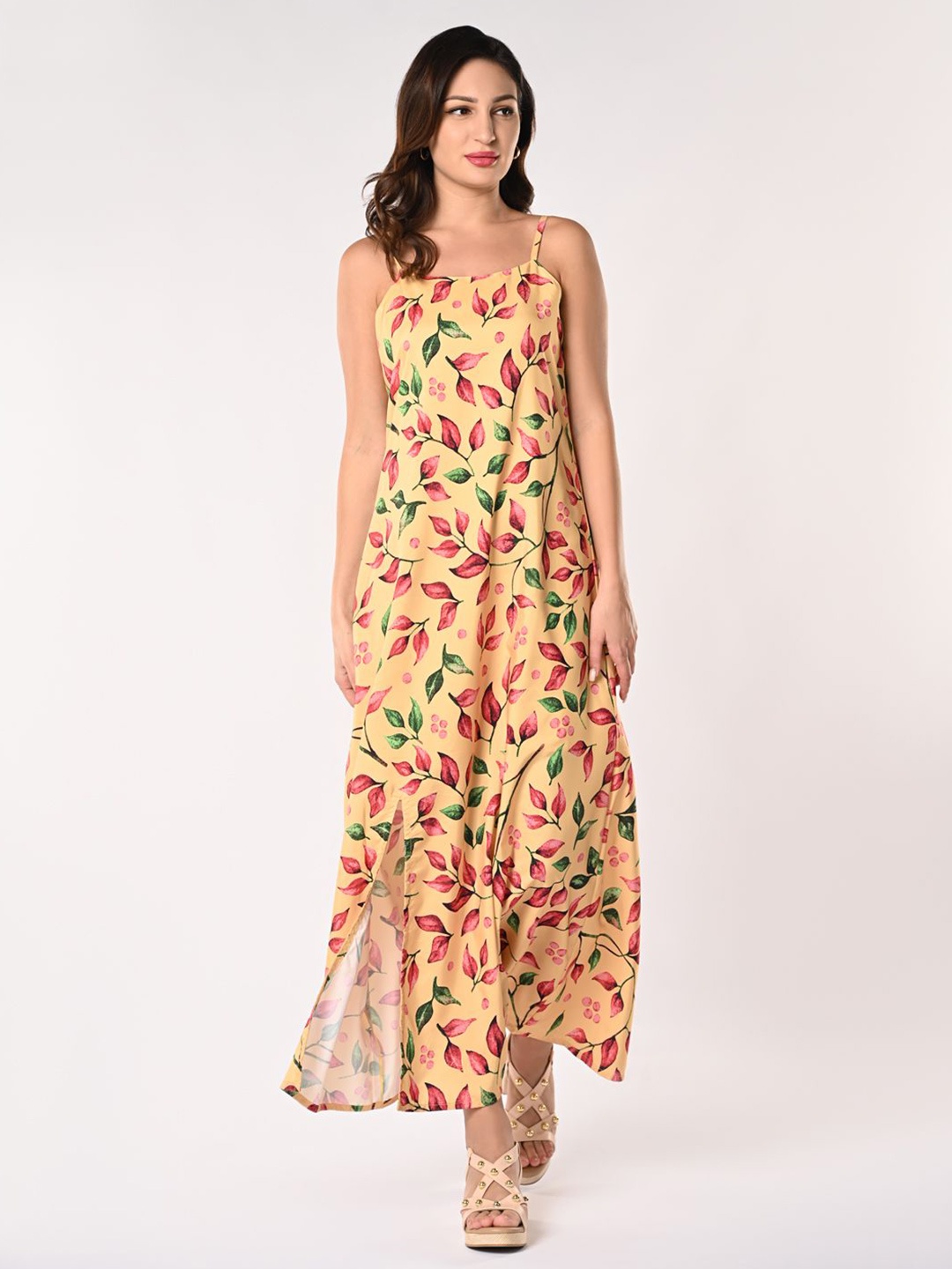 

Iti Women Floral Print Crepe Fit & Flare Maxi Dress, Yellow