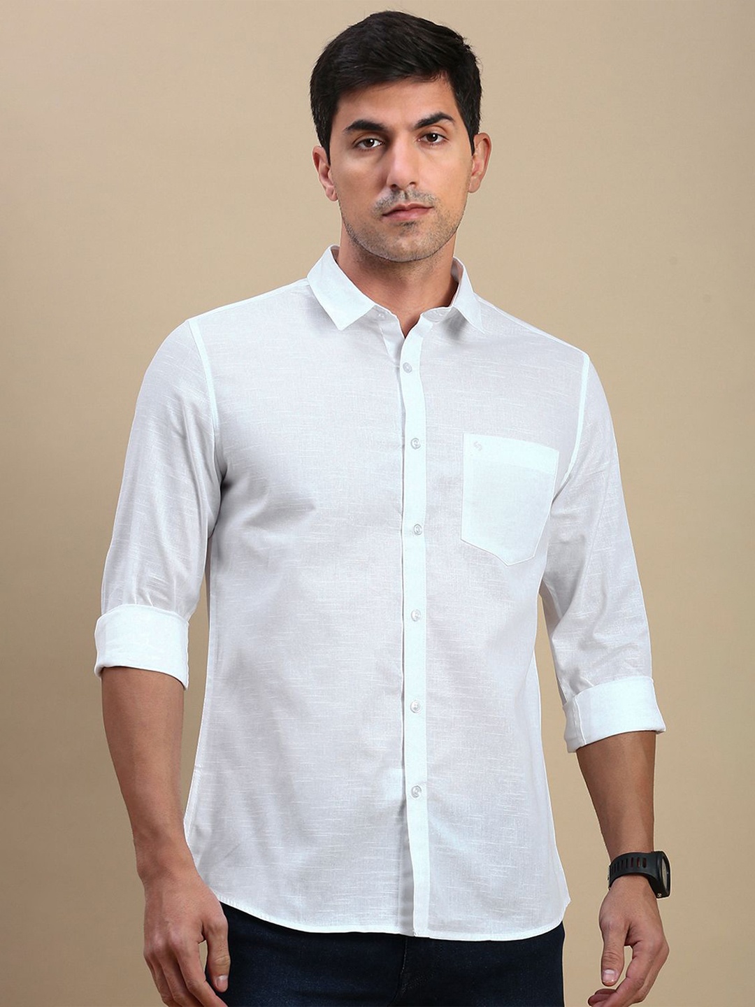 

Classic Polo Men India Slim Fit Spread Collar Solid Cotton Casual Shirt, White