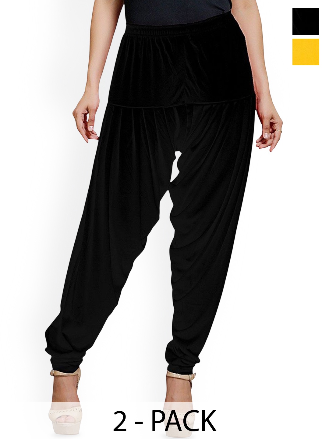 

AFRA GARMENTS Women Pack Of 2 Loose Fit Mid Rise Patiala, Black