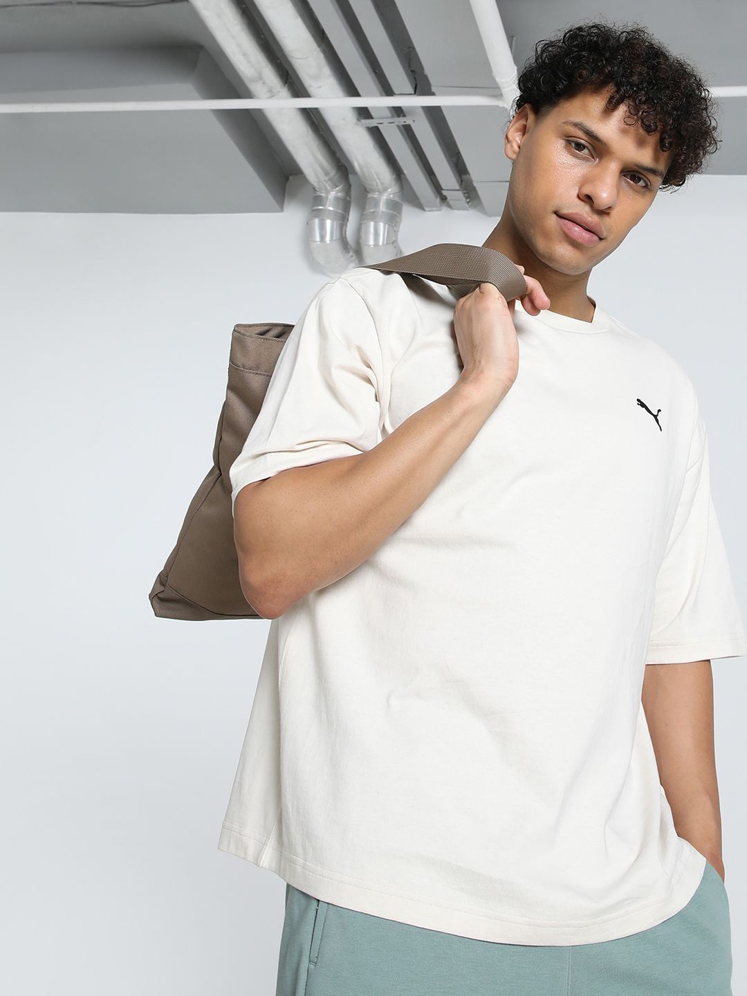 

Puma Wardrobe Essentials Men Brand Logo Printed Relaxed Fit Pure Cotton T-Shirt, White