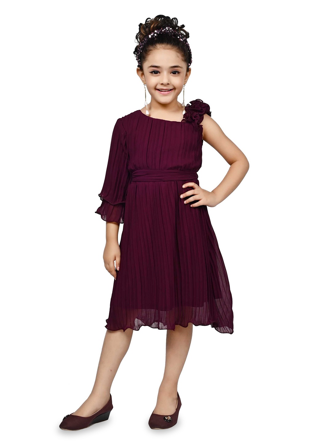 

Miss & Chief Flutter Sleeve Georgette Fit & Flare Dress, Purple