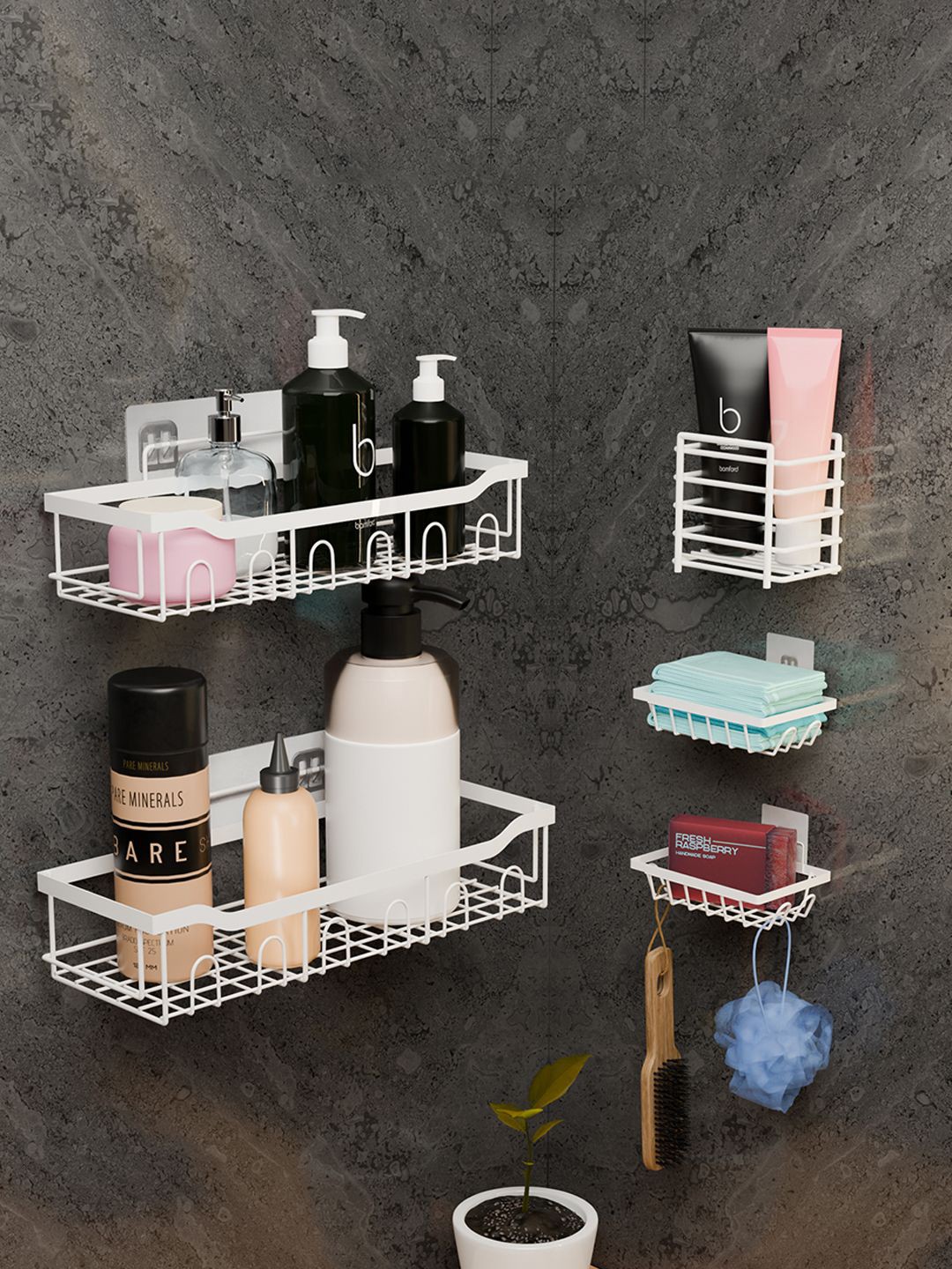 

Kuber Industries White 5 Pieces Regular Multi-Utility Bathroom Metal Organisers