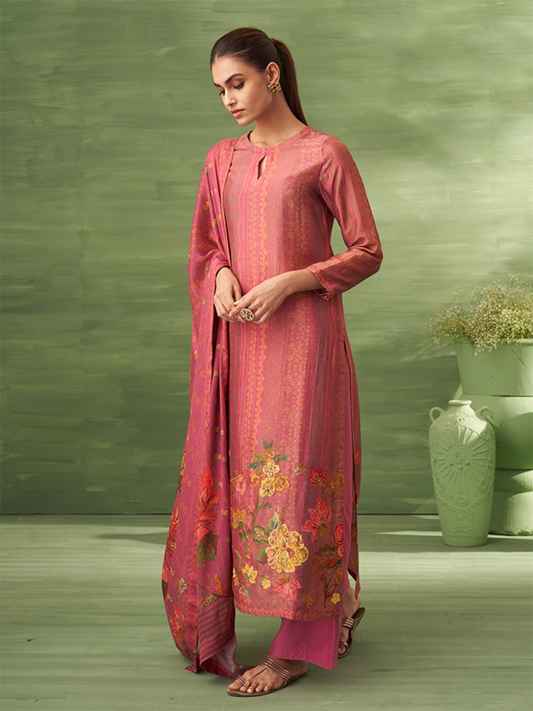 

SAUNDH Floral Printed Unstitched Dress Material, Pink