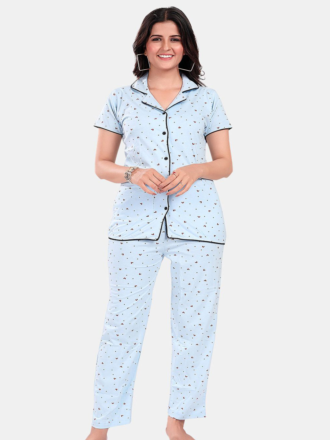 

SWEET MOON Women Printed Night suit, Blue
