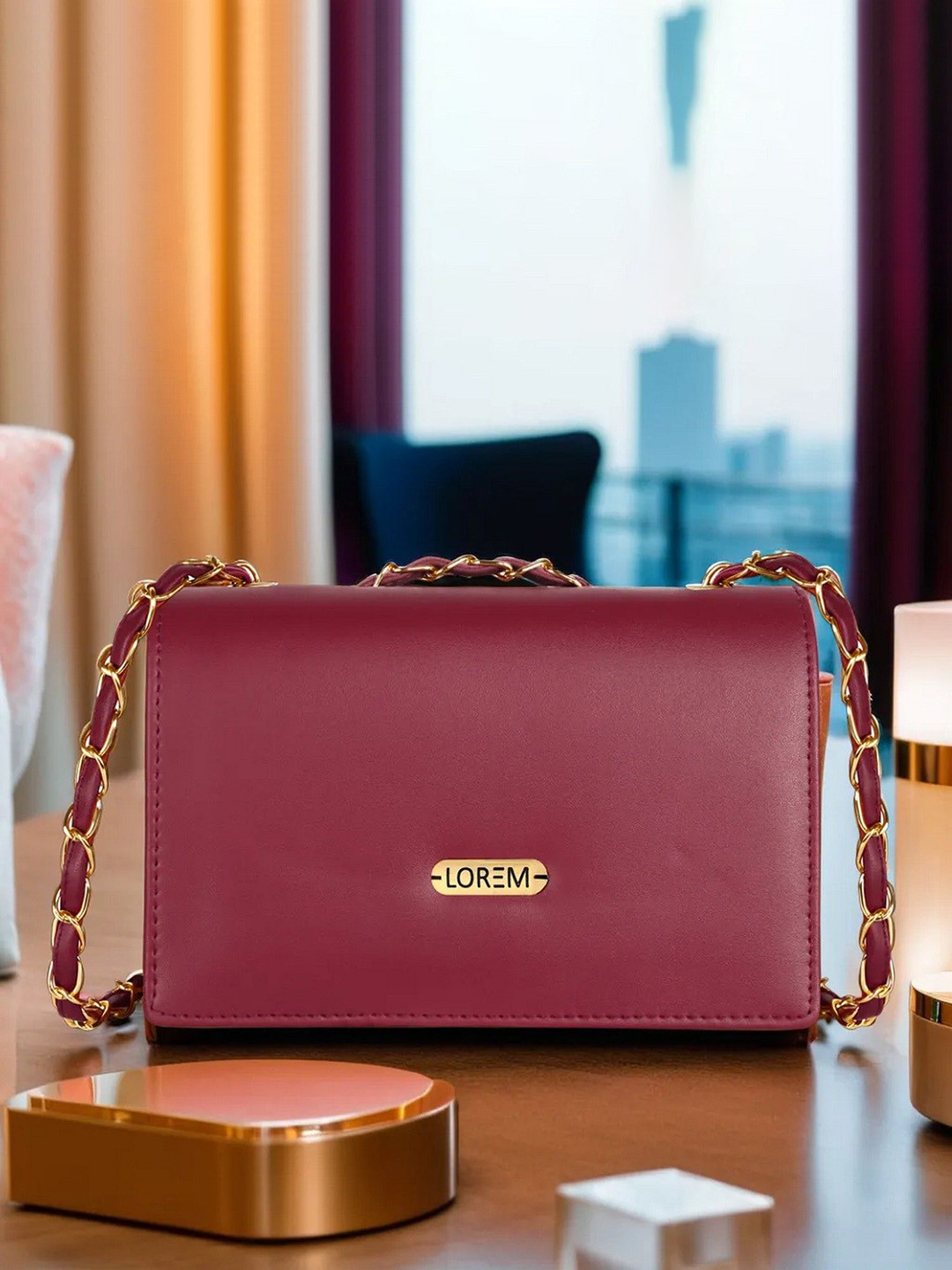

LOREM Women Solid Structured Leather Sling Bag, Maroon