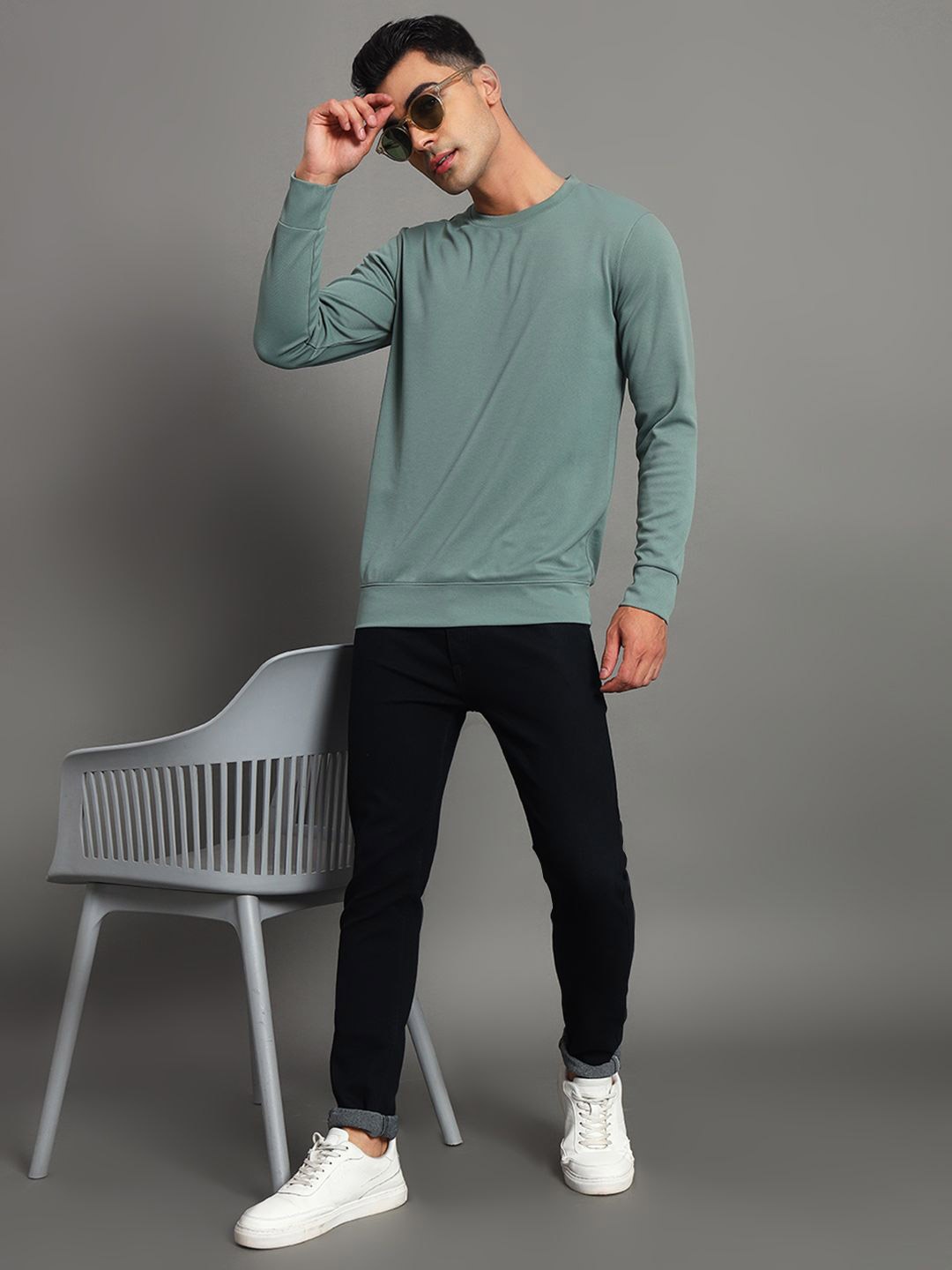 

SIMPLE SOLUTION Men Cotton Round Neck Sweatshirt, Sea green