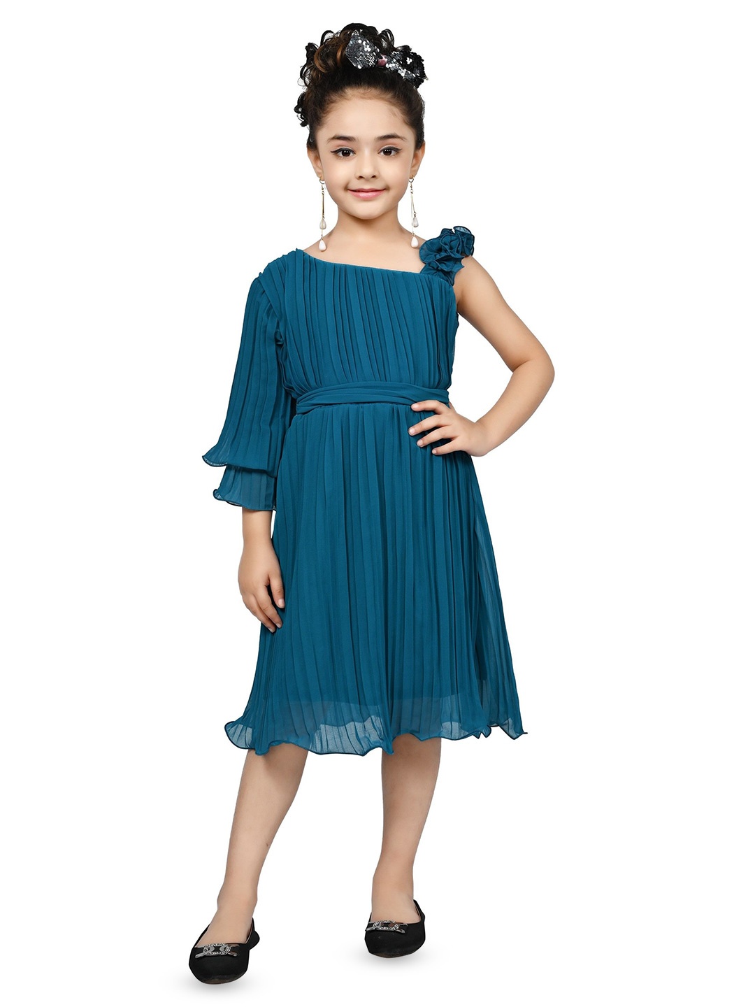 

Miss & Chief Flutter Sleeve Georgette Fit & Flare Dress, Blue