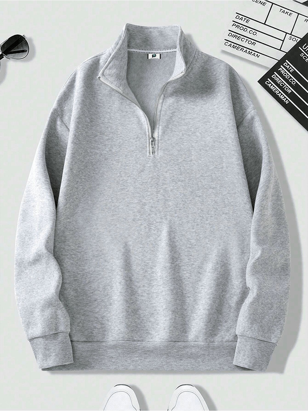

SXV STYLE Women Half Zipper Collared Sweatshirt, Grey