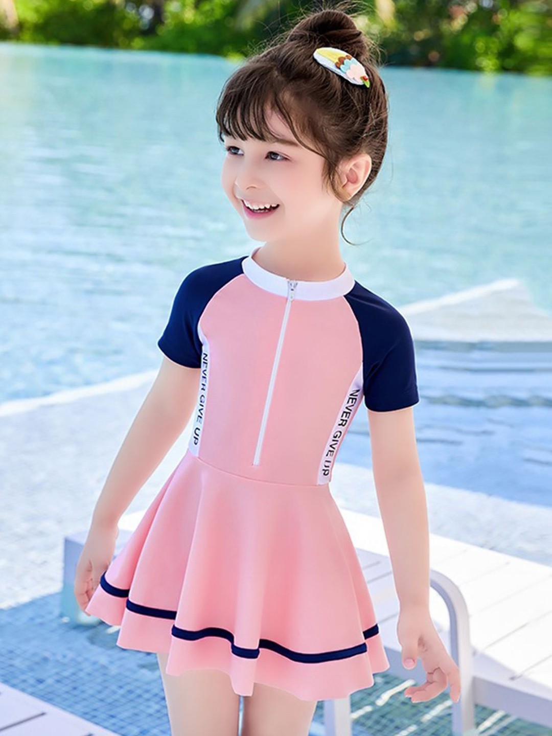 

YK Girls Colourblocked Swimming Dress, Pink