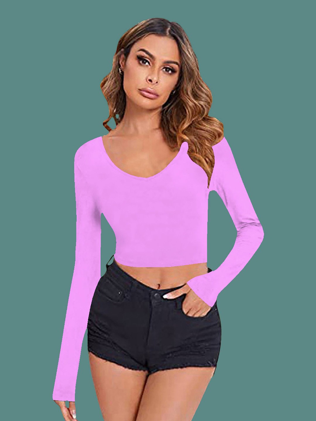 

Dream Beauty Fashion Women V-Neck Fitted Crop Top, Lavender