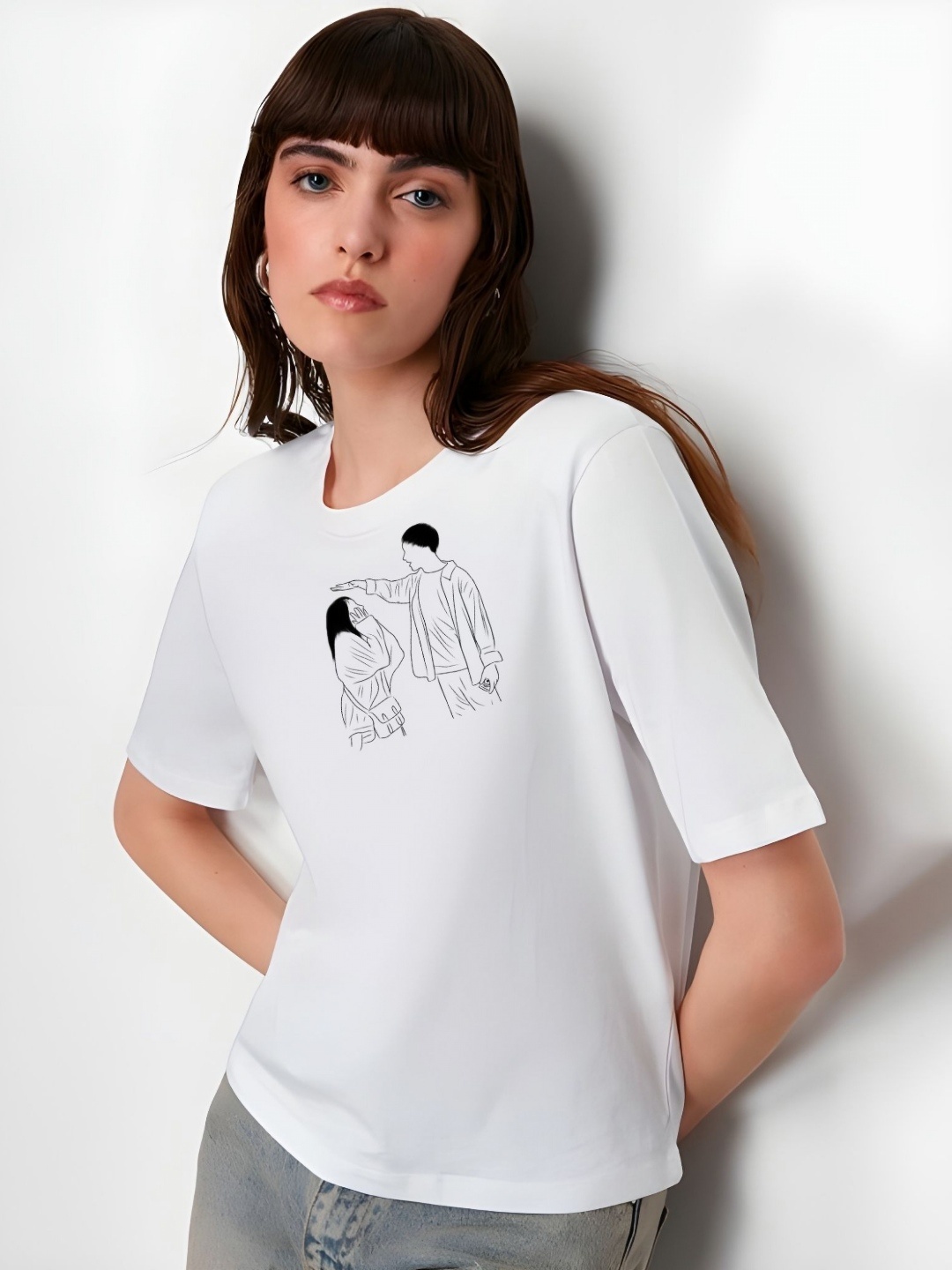 

SZN Women Graphic Printed Round Neck Cotton Boxy T-shirt, White