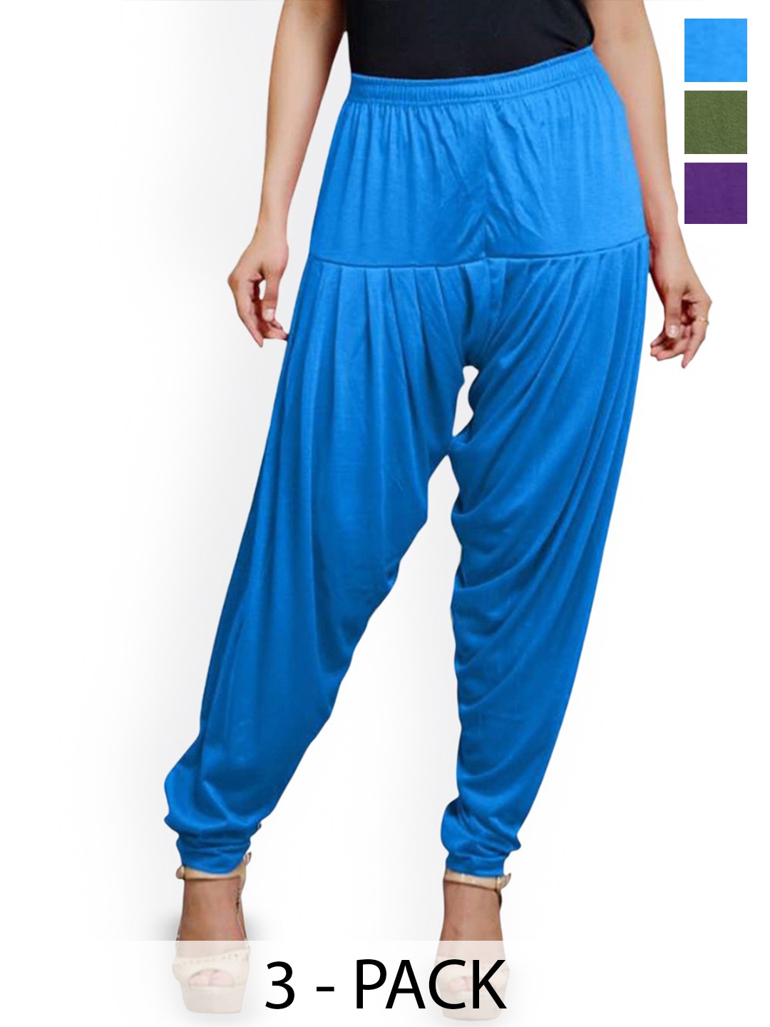 

AFRA GARMENTS Women Pack Of 3 Mid Rise Loose Fit Patiala, Blue