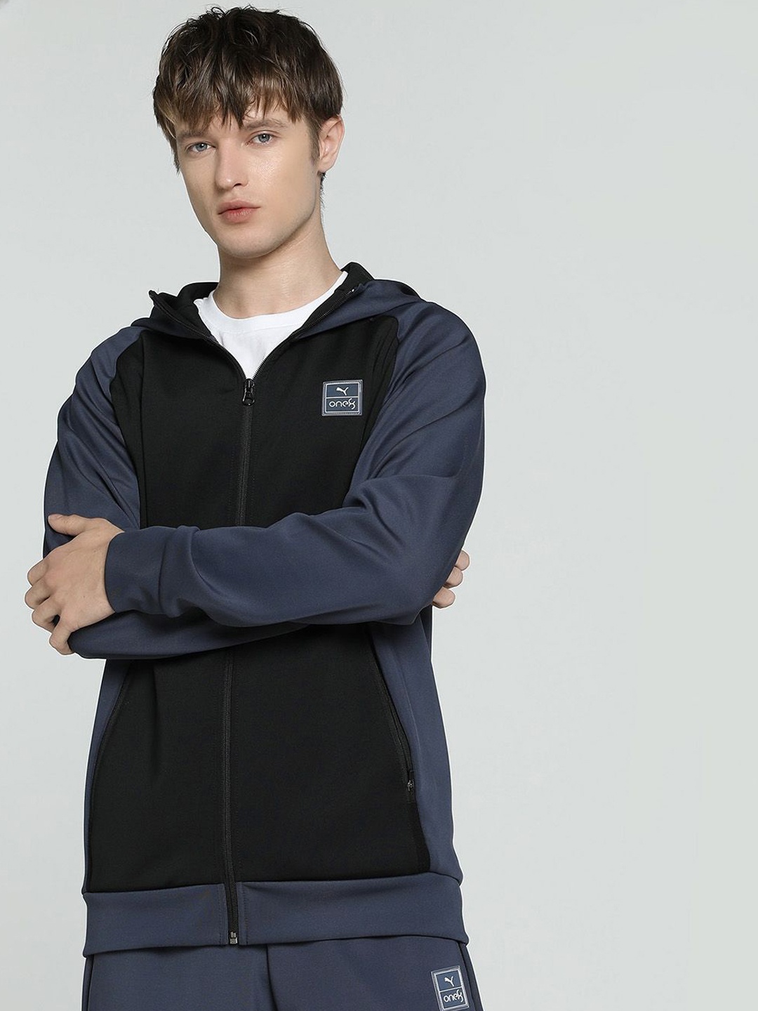 

one8 x PUMA Men Colourblocked without Outdoor Sporty Jacket with Patchwork, Grey
