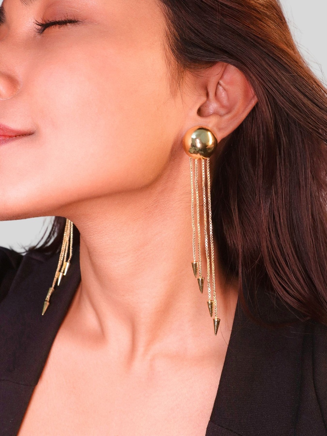 

House of Pehr Gold Plated Long Chain Statement Earrings