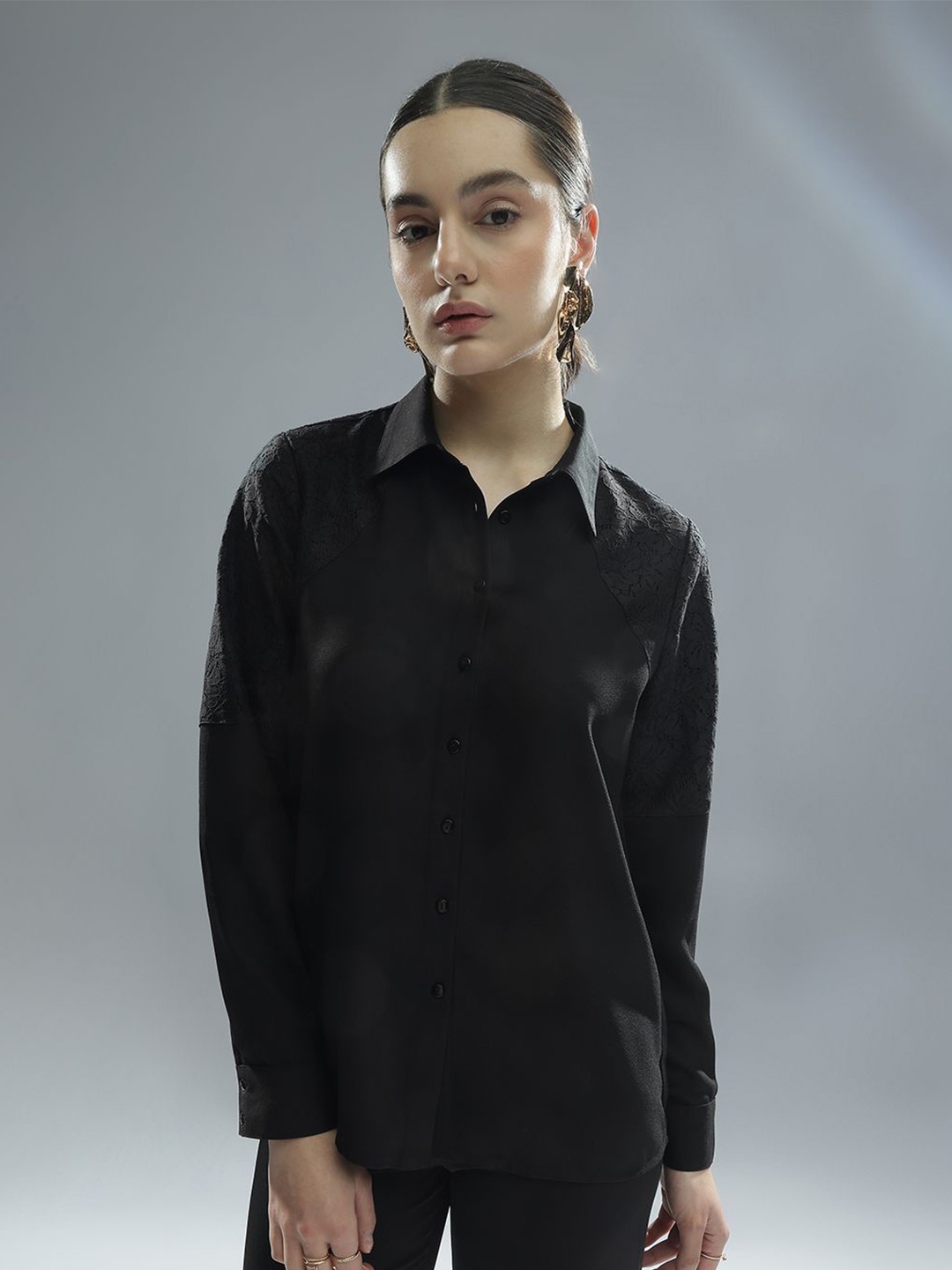 

H&M Lace Embroidered Shirt, Black