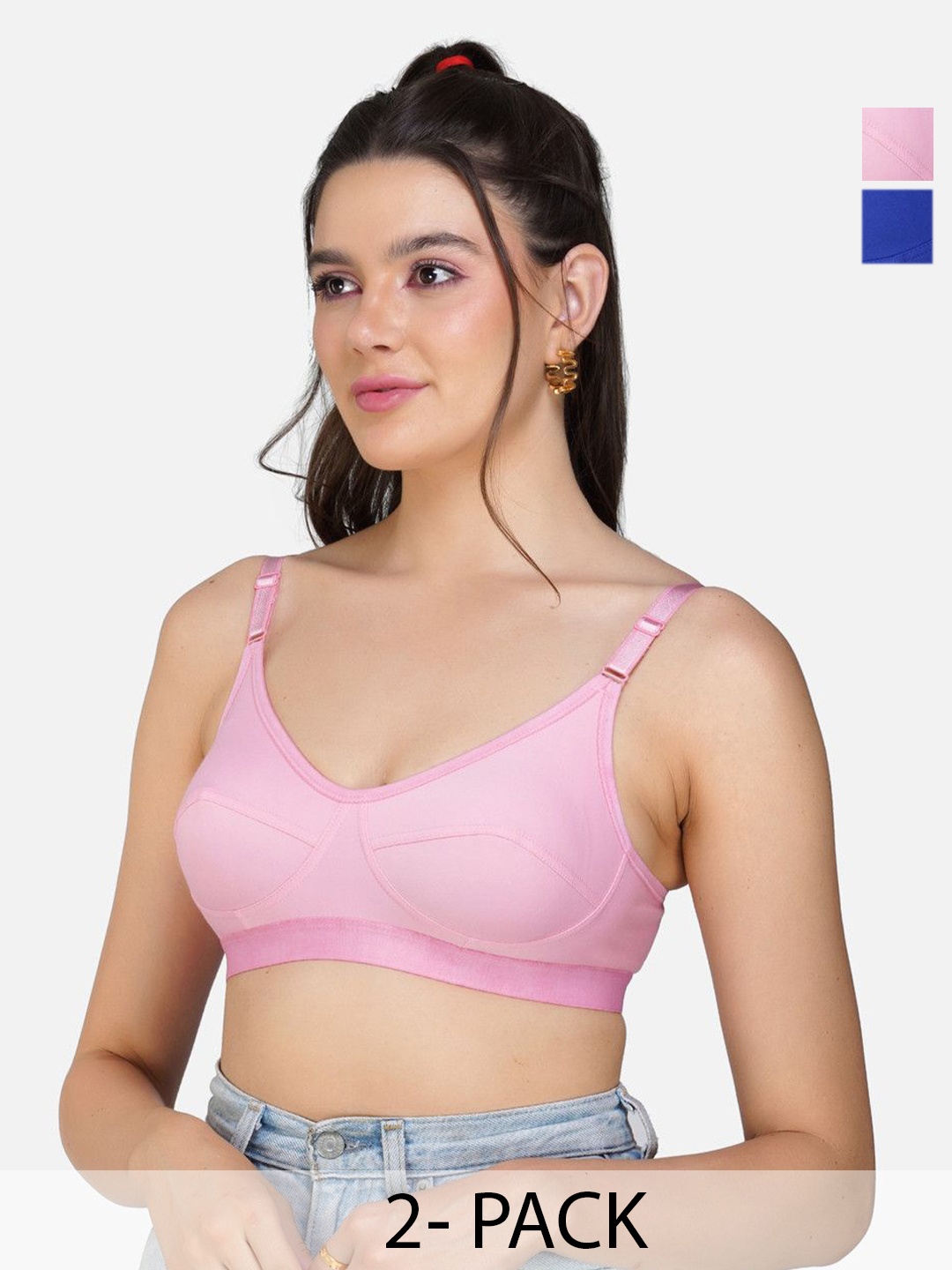 

Teenager Women Pack of 2 Breathable Fabric Seamless Proper Fit Everyday Bra, Blue