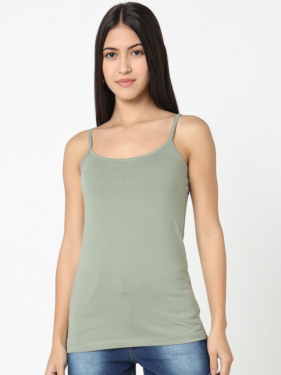 

R&B Cotton Round Neck Camisole, Green