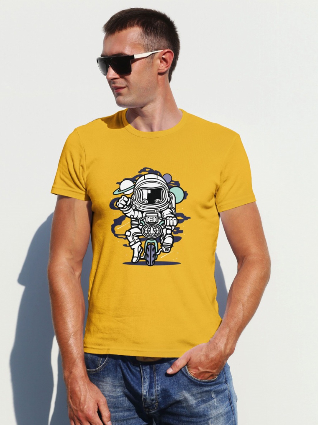 

Moda Rapido Men Graphic Printed Round Neck Regular Fit Cotton T-shirt, Yellow