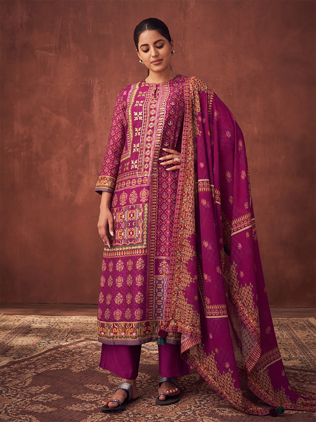 

SAUNDH Ethnic Motifs Printed Unstitched Dress Material, Magenta