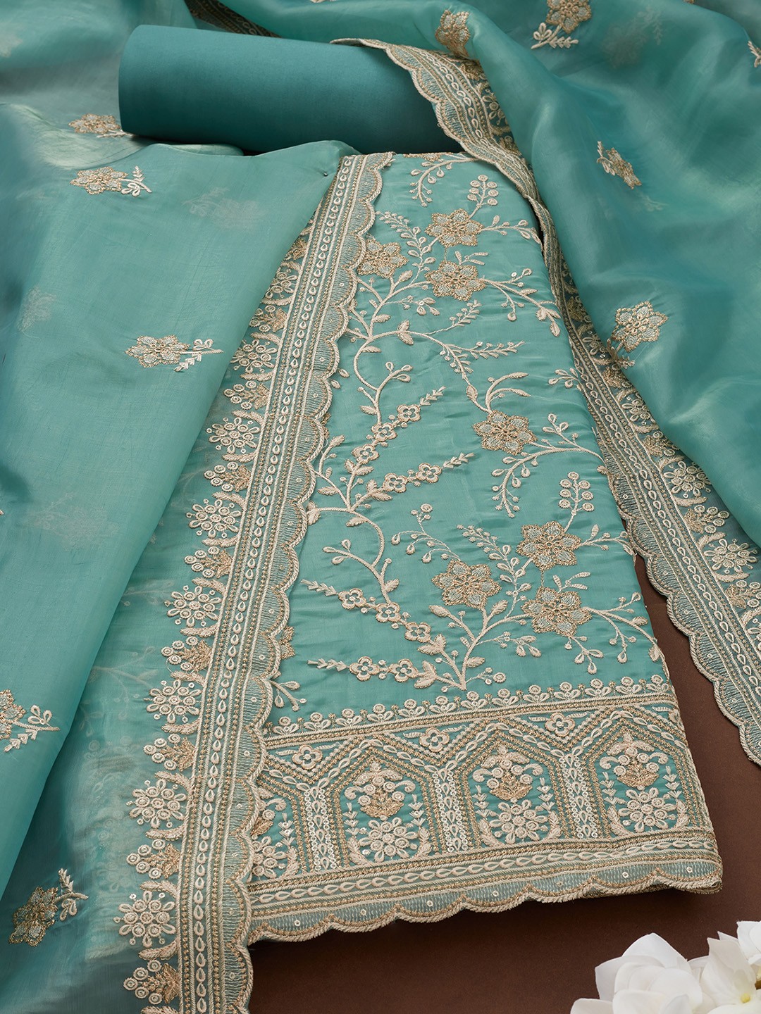 

Soch Floral Embroidered Sequinned Unstitched Dress Material, Teal