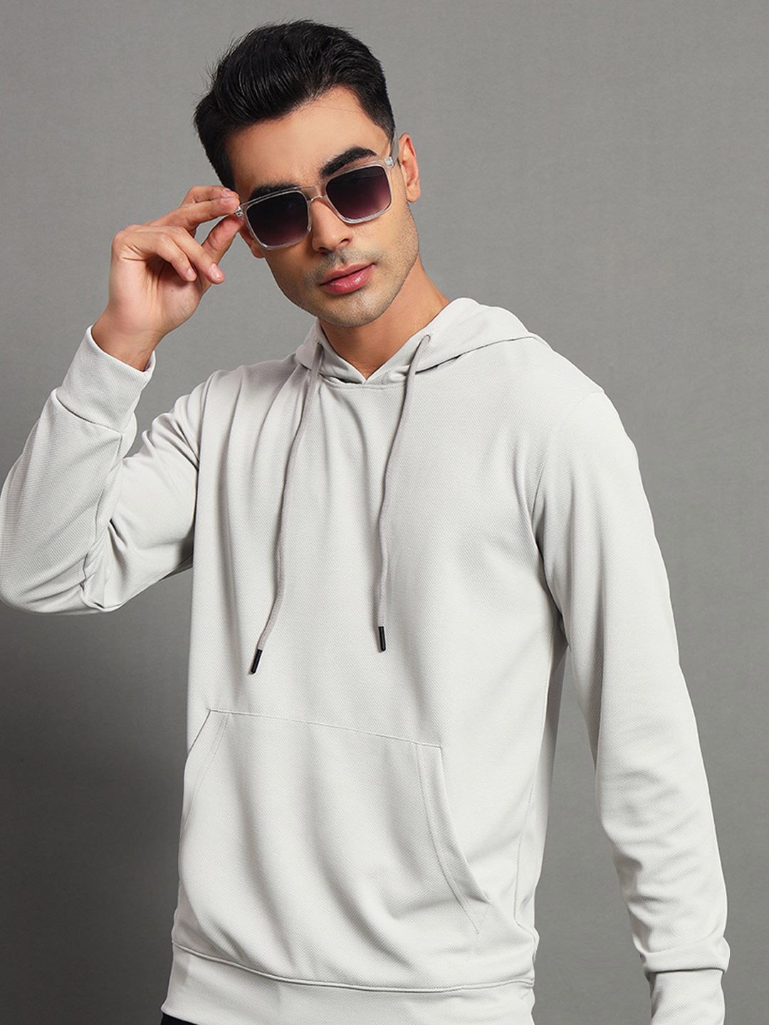

SIMPLE SOLUTION Men Hooded Pullover Sweatshirt, Grey melange