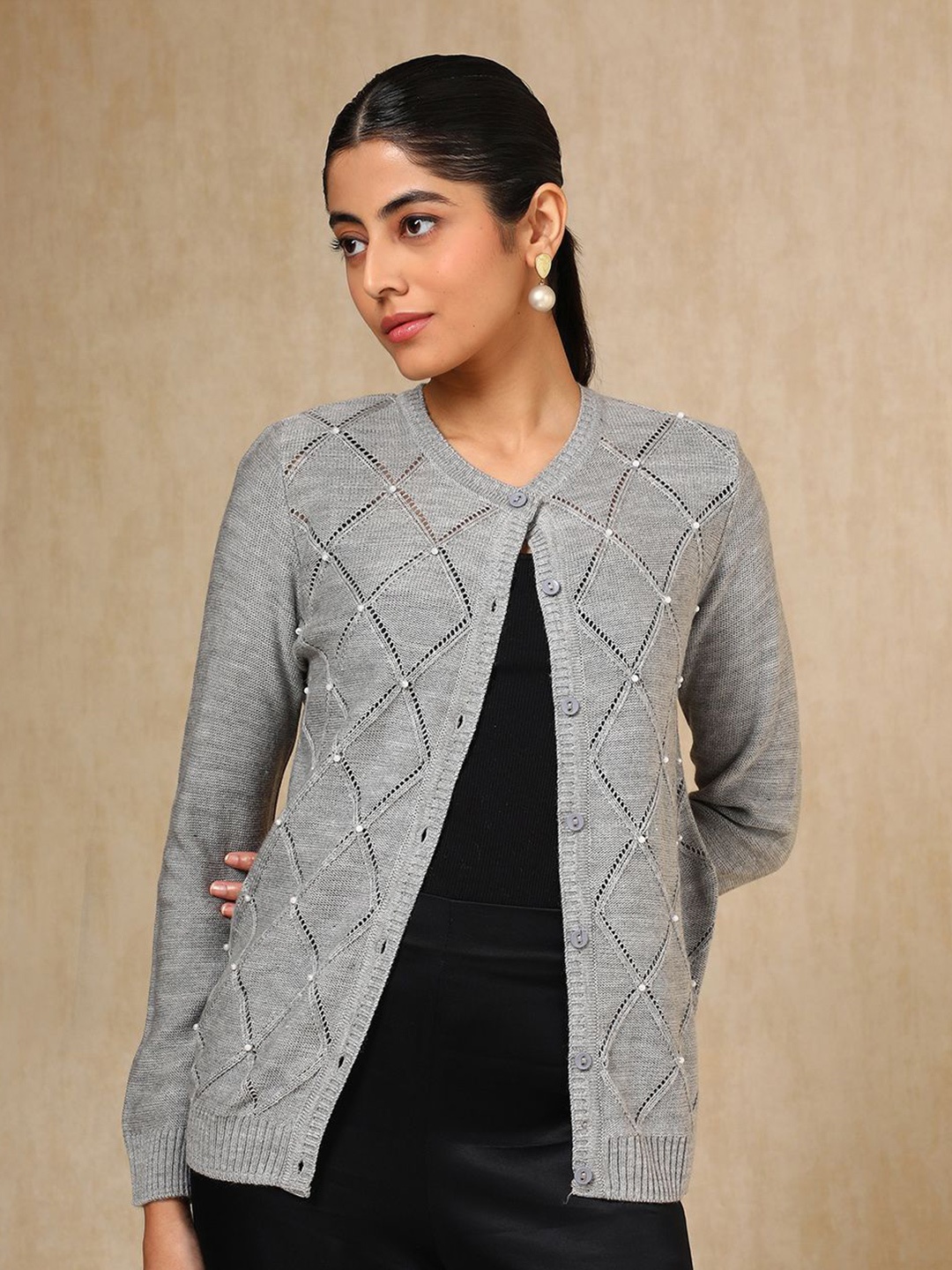 

Soch Women Open Knit Cardigan, Grey