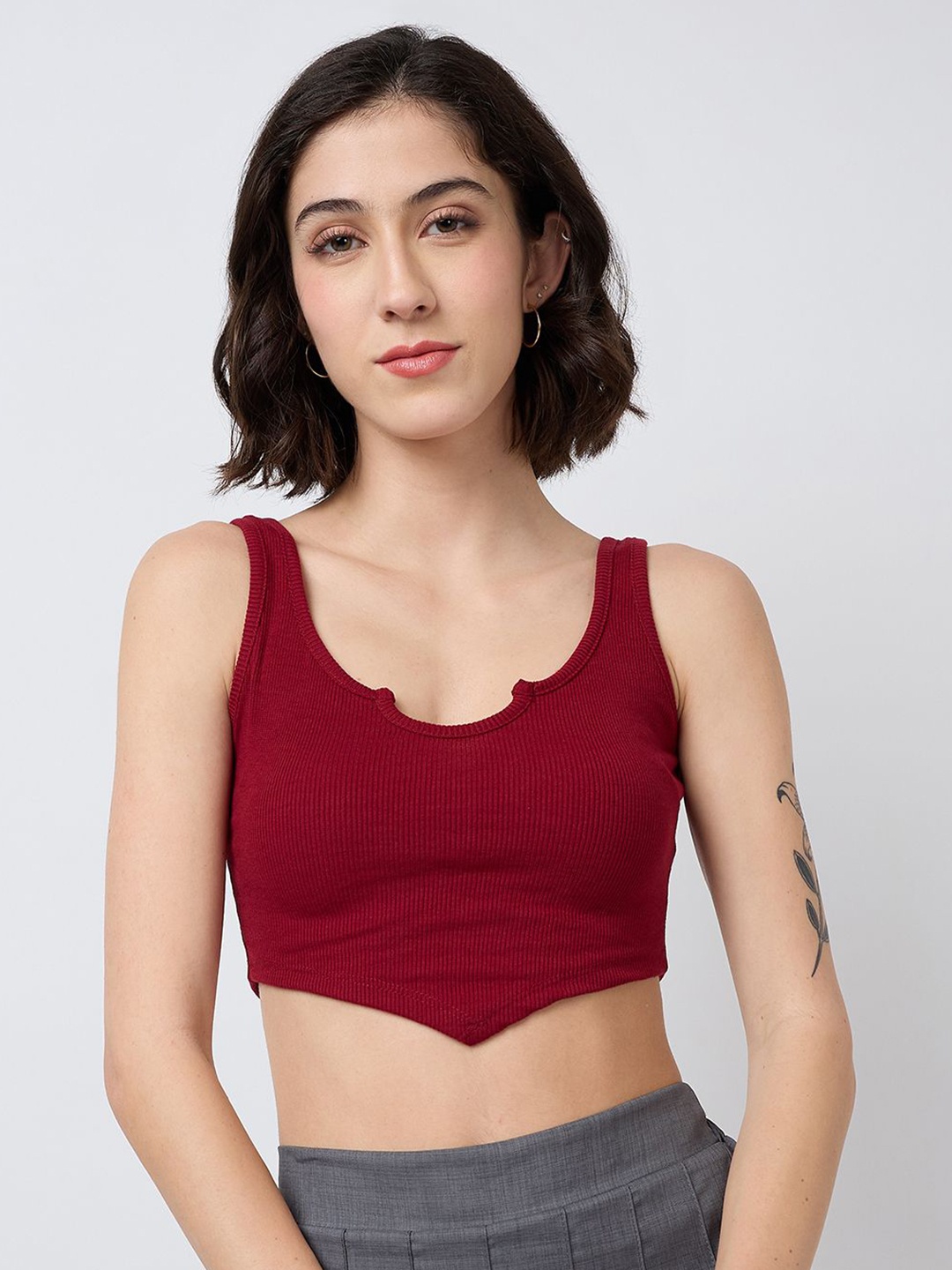 

SZN Scoop Neck Crop Top, Maroon