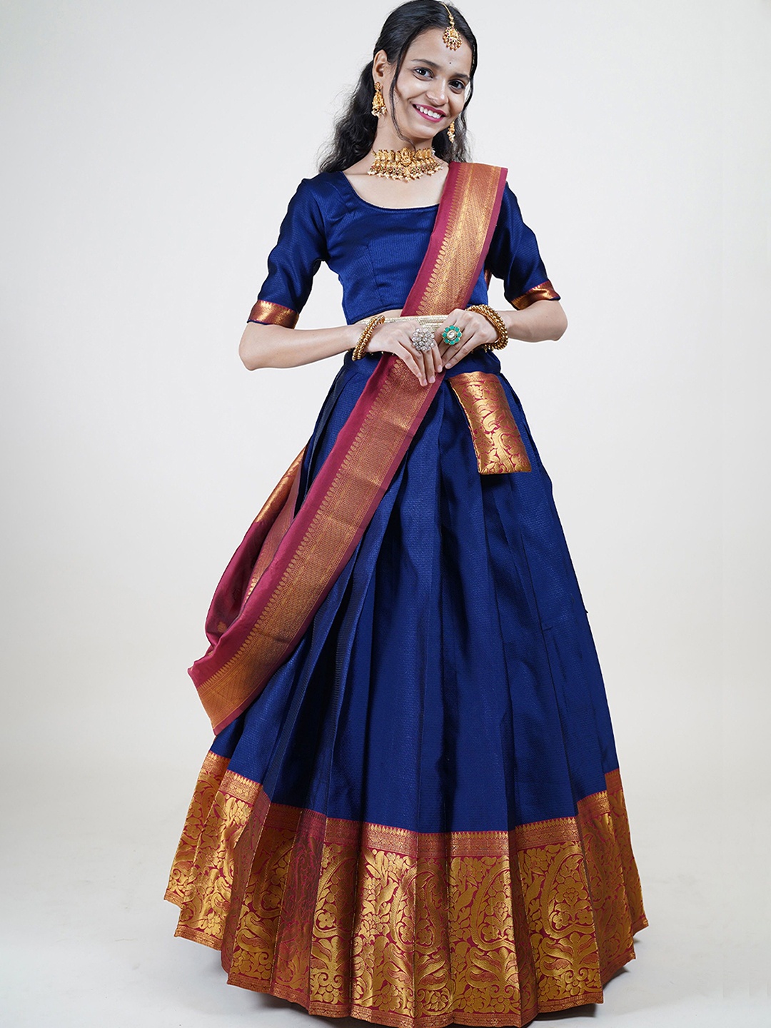 

MAGMINA Woven Design Zari Lichi Silk Unstitched Lehenga With Blouse & Dupatta, Blue
