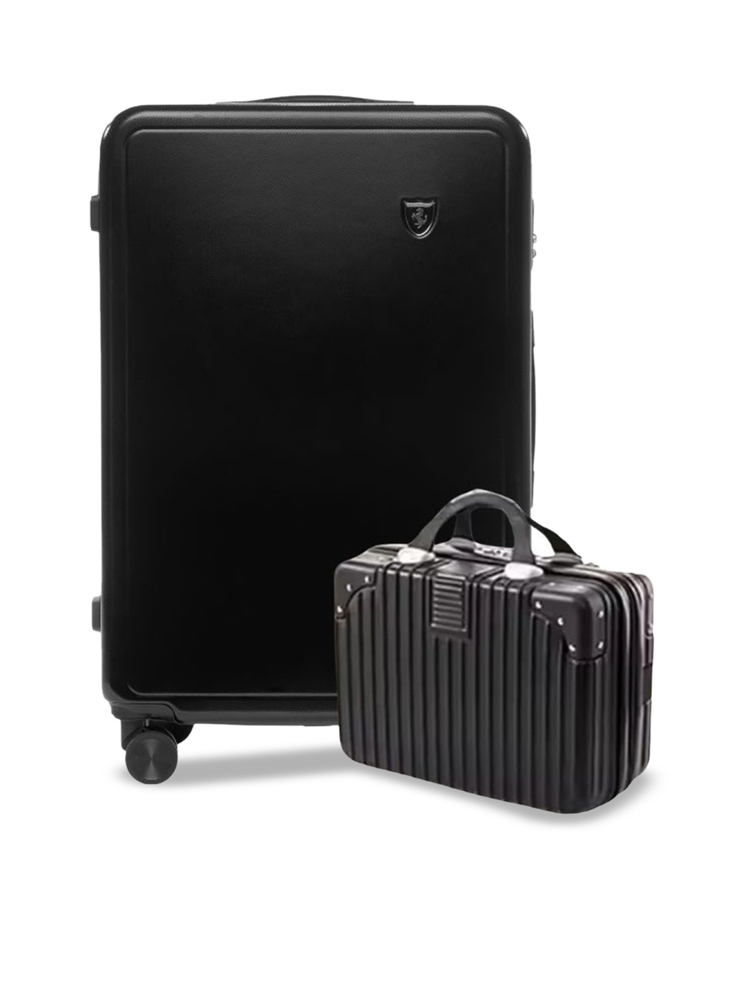 

PYB Comrade Textured Large Hard-Sided Trolley Bag With Vanity Bag, Black