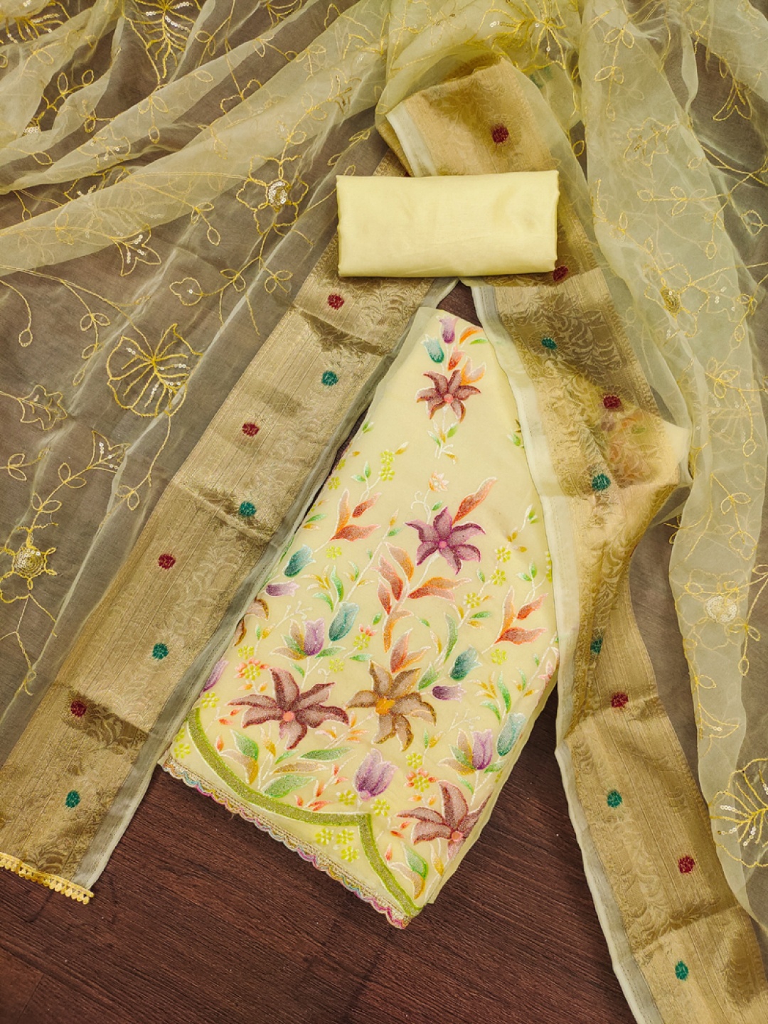 

ASISA Floral Printed Organza Unstitched Dress Material, Yellow